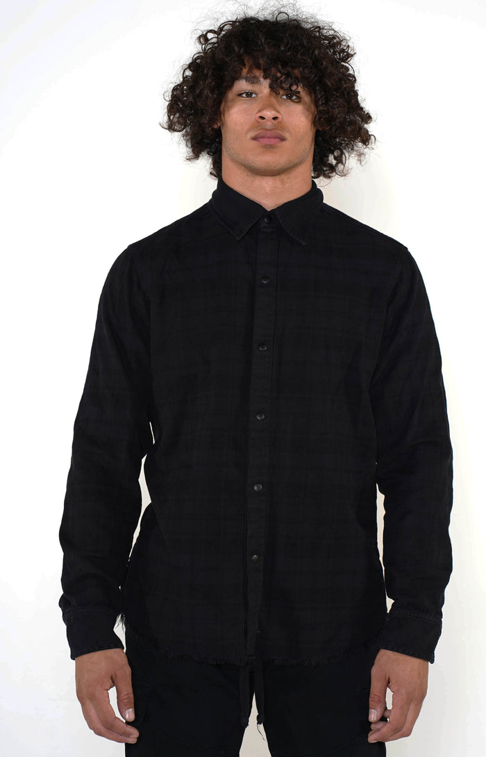 Men's Black Checkered Calligraffiti Flannel - Golden Aesthetics