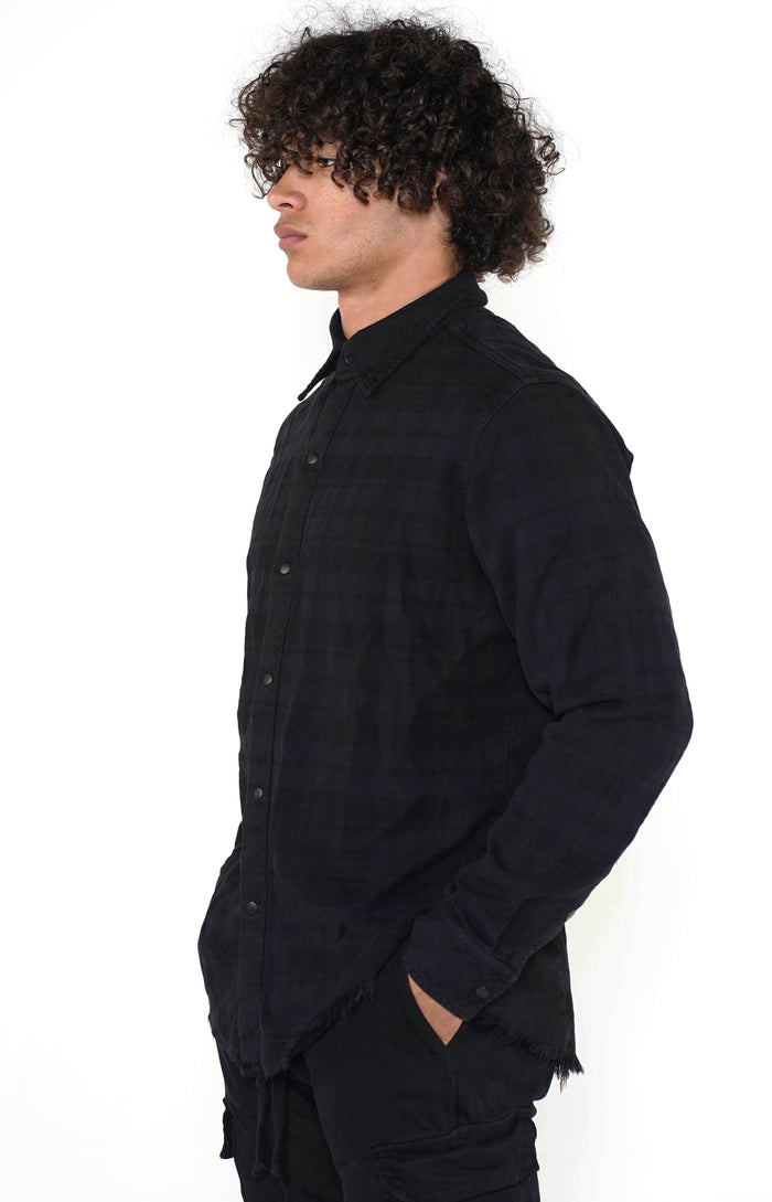 Men's Black Checkered Calligraffiti Flannel - Golden Aesthetics