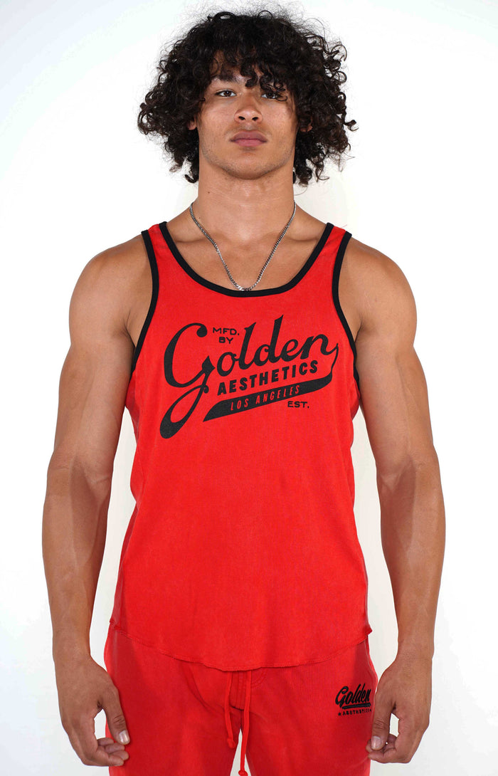 Men's Red/Black Ringer Tank - Golden Aesthetics