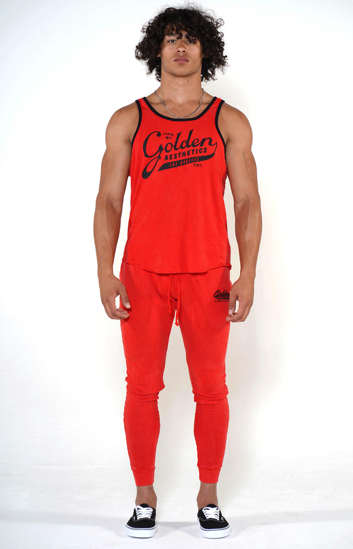 Men's Red/Black Ringer Tank - Golden Aesthetics