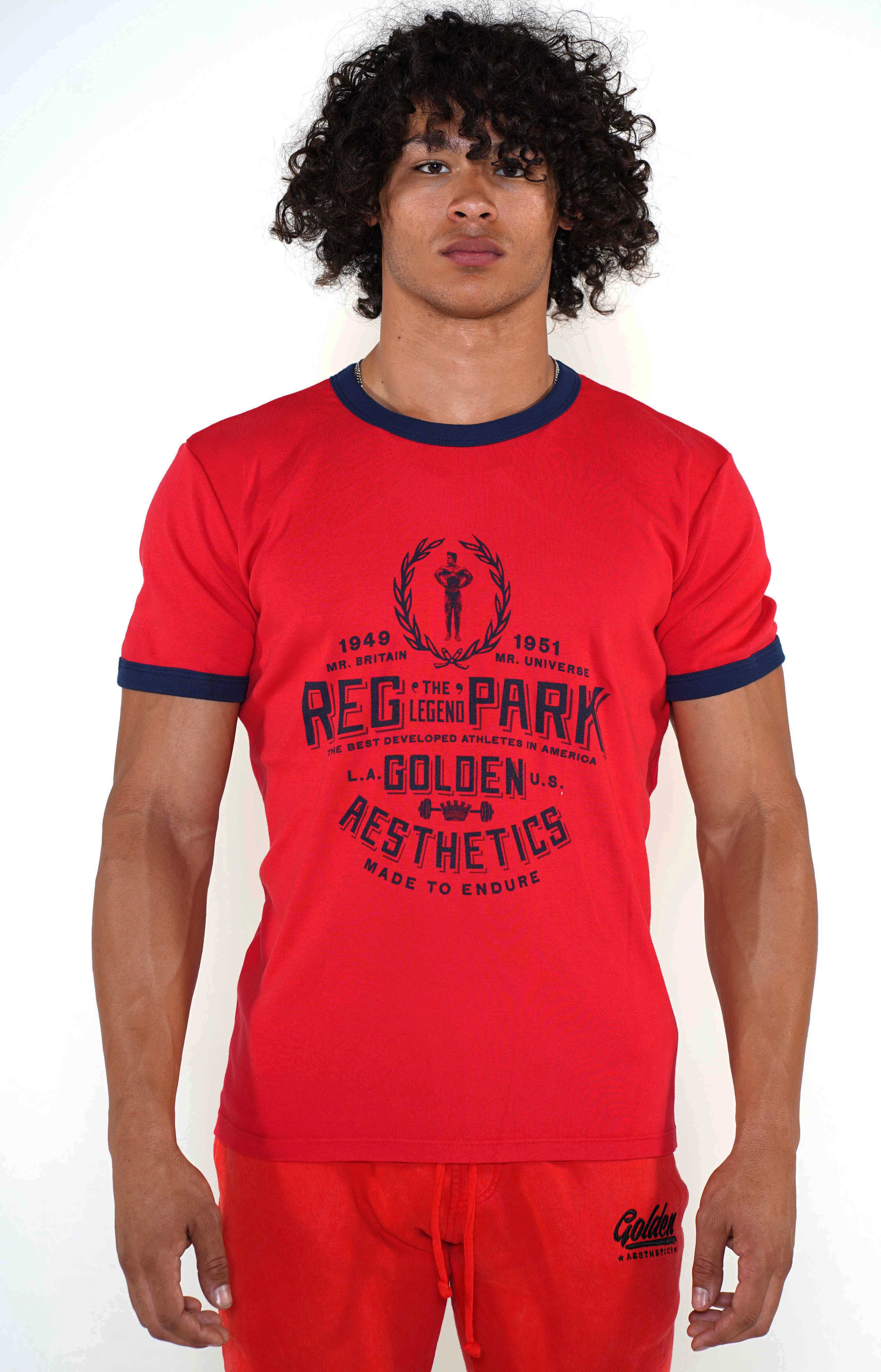 Men's Red/Navy Reg Park Ringer T-Shirt - Golden Aesthetics