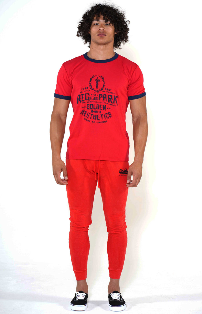 Men's Red/Navy Reg Park Ringer T-Shirt - Golden Aesthetics