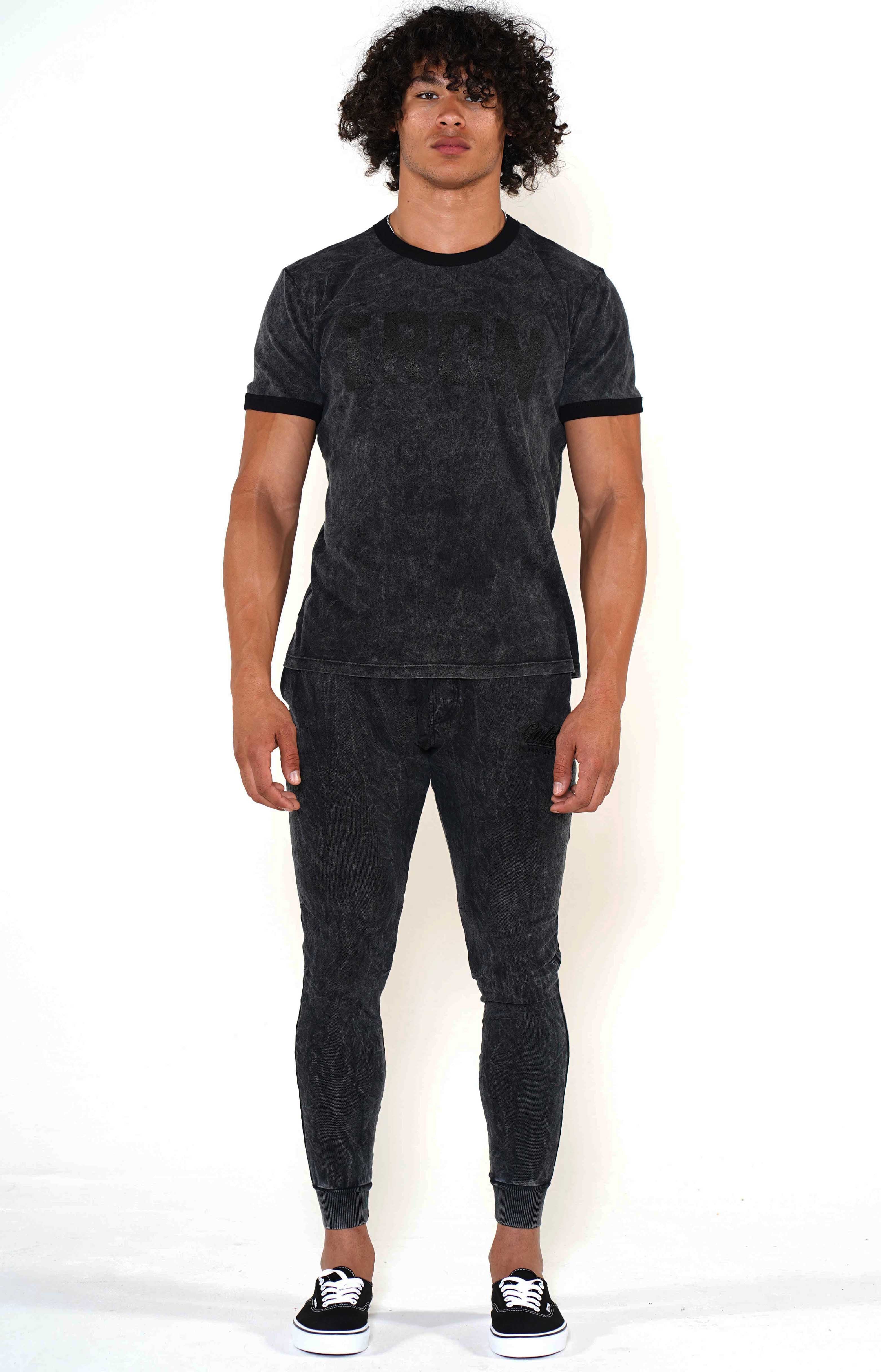 Men's Mineral Black/Black Ringer T-Shirt - Golden Aesthetics