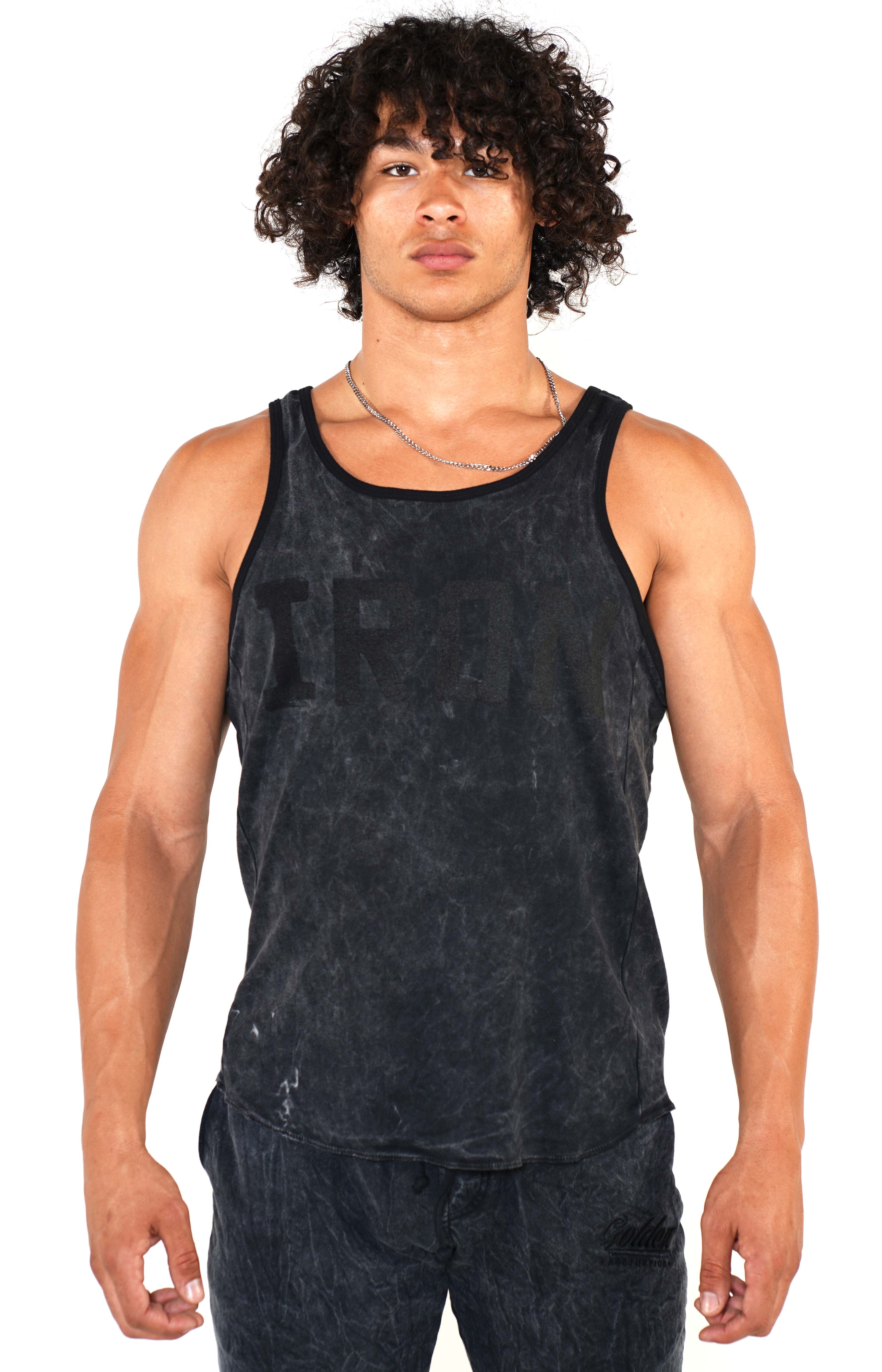 Men's Mineral Black Iron Ringer Tank - Golden Aesthetics