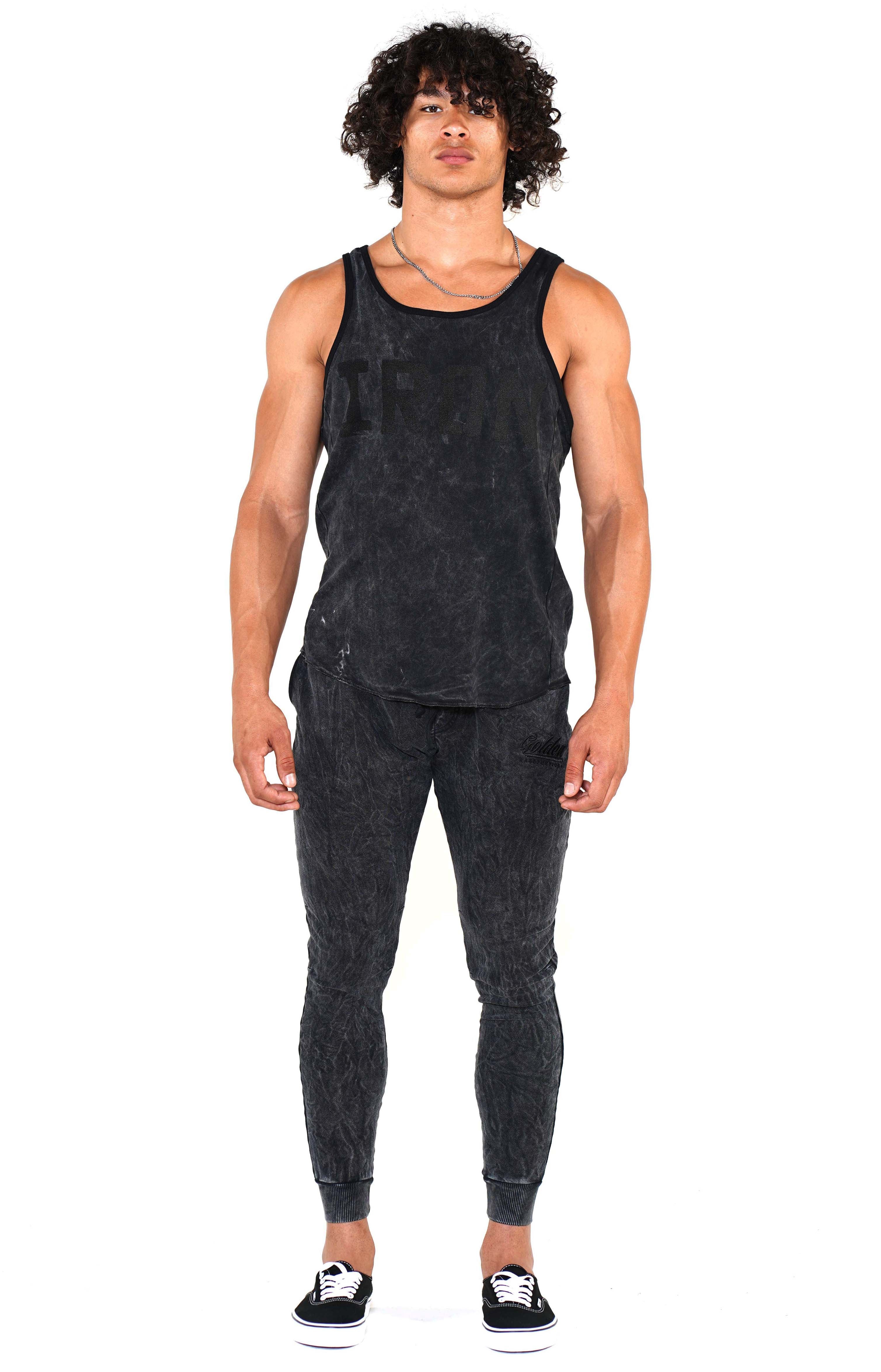 Men's Mineral Black Iron Ringer Tank - Golden Aesthetics