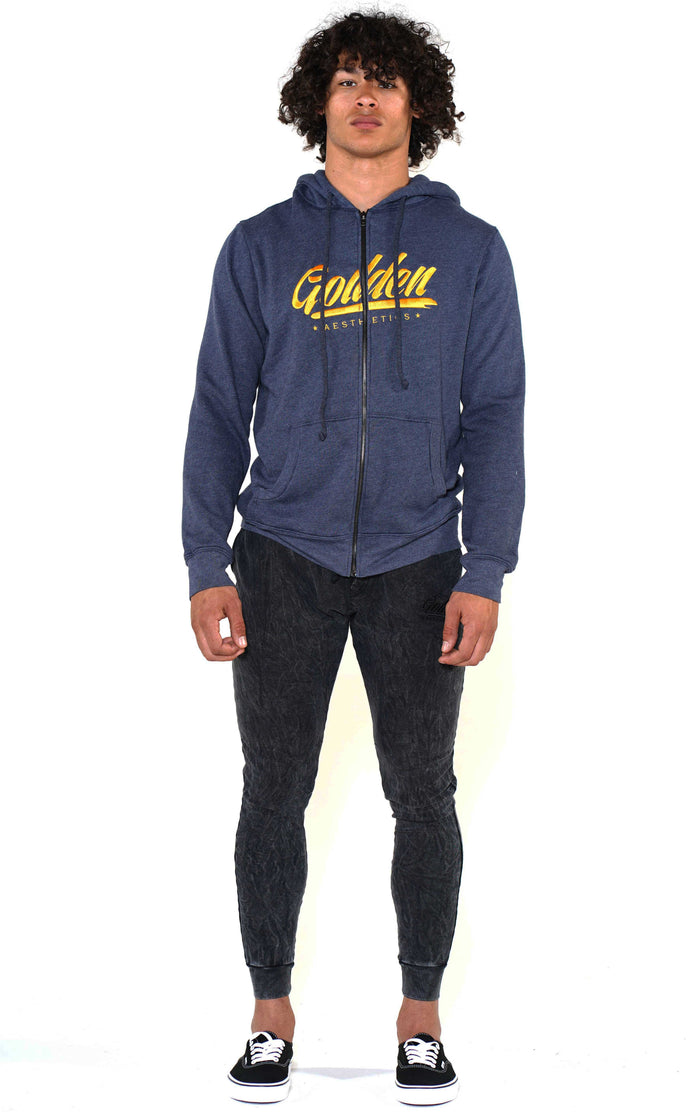 Men's Navy Golden Hoodie - Golden Aesthetics