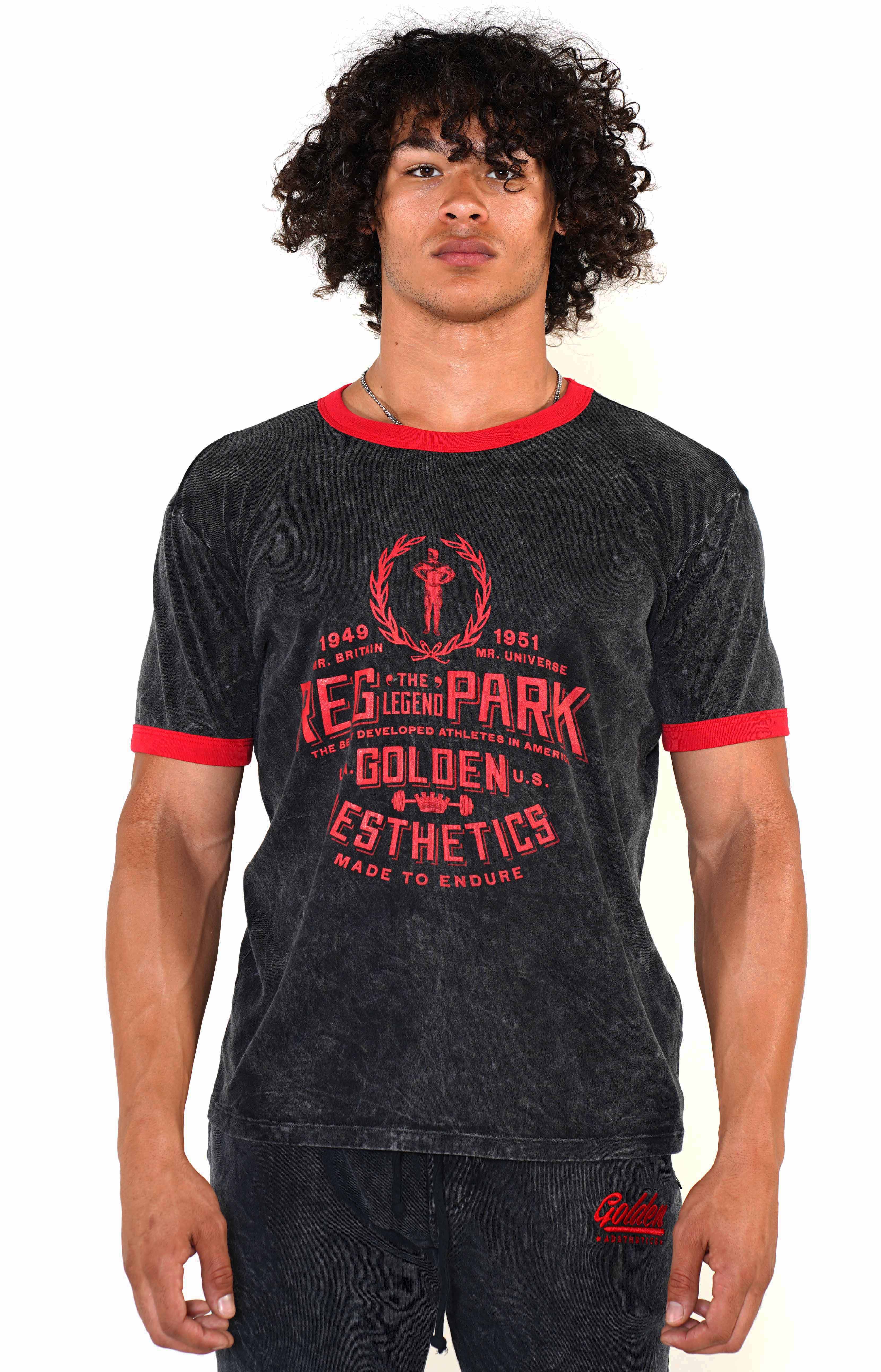 Men's Mineral Black/Red Reg Park Ringer T-Shirt - Golden Aesthetics