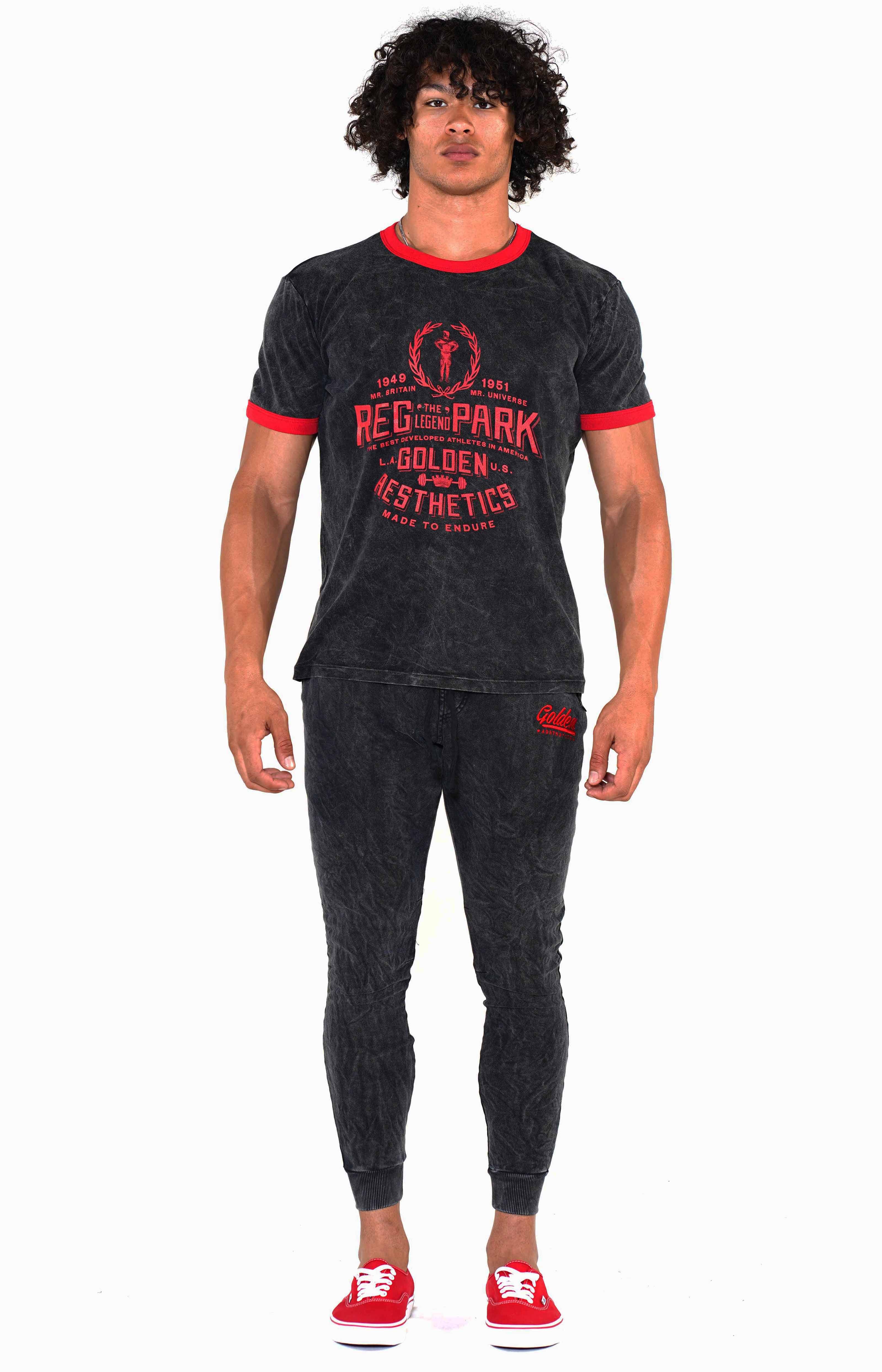Men's Mineral Black/Red Reg Park Ringer T-Shirt - Golden Aesthetics