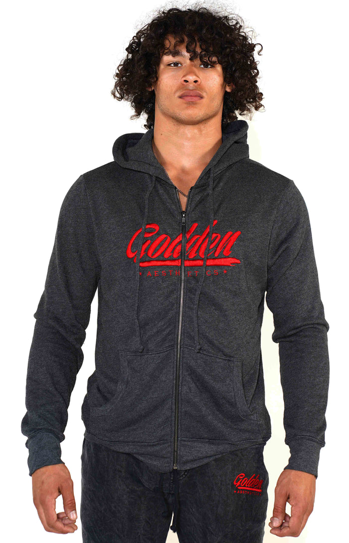 Men's Charcoal Golden Hoodie - Golden Aesthetics