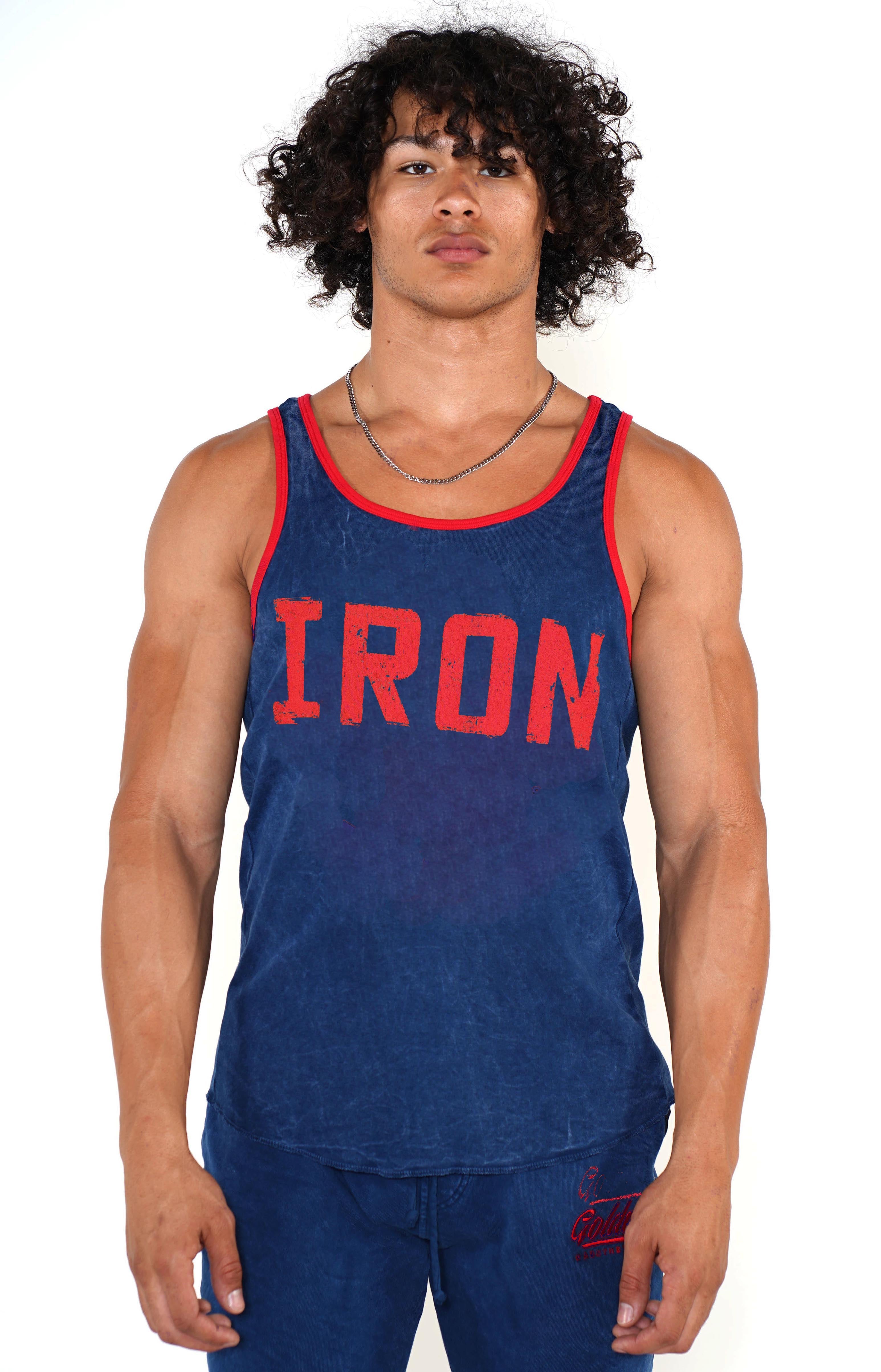 Men's Navy Iron Ringer Tank - Golden Aesthetics