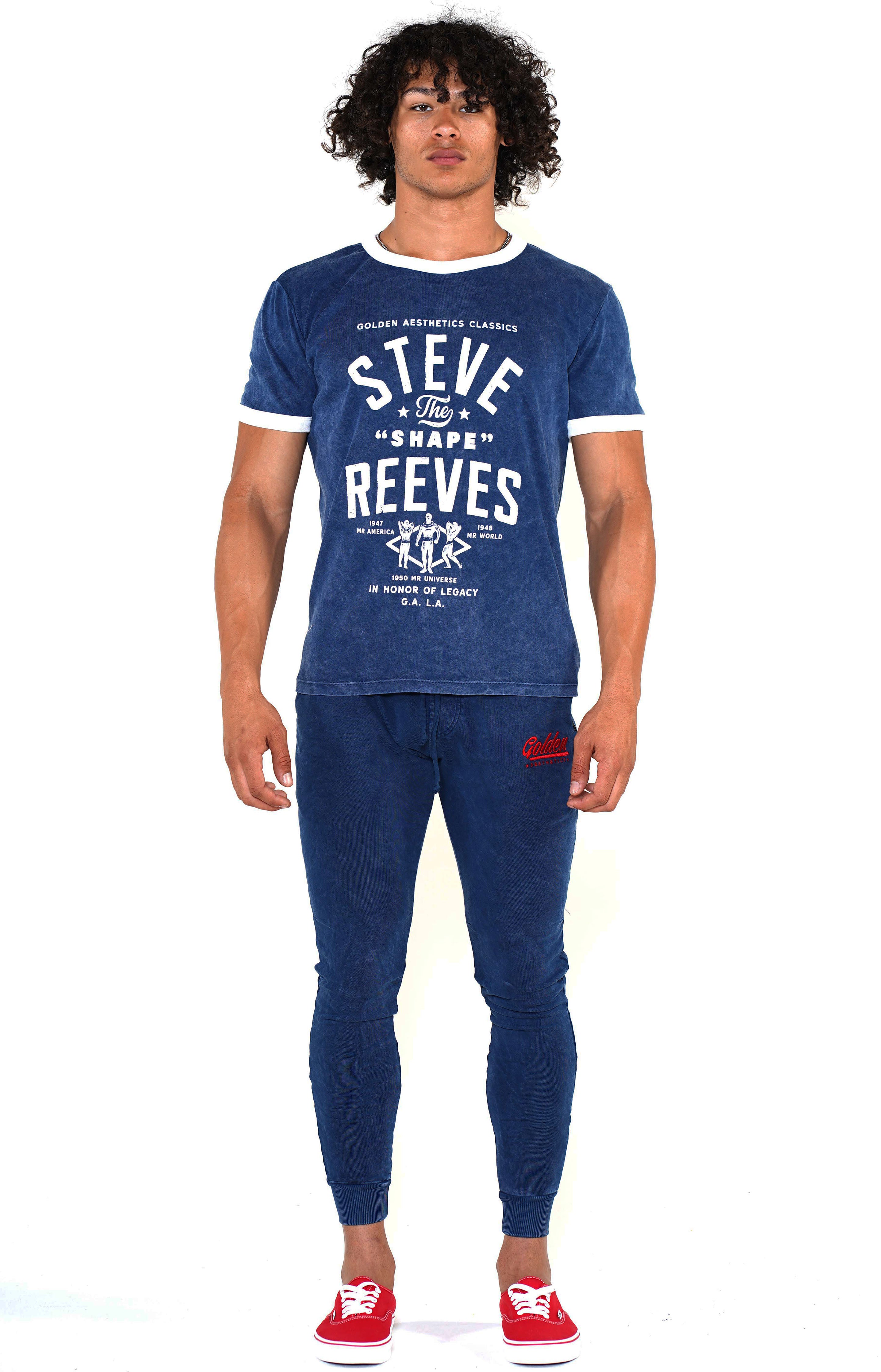 Men's Navy/White Steve Reeves Ringer T-Shirt - Golden Aesthetics