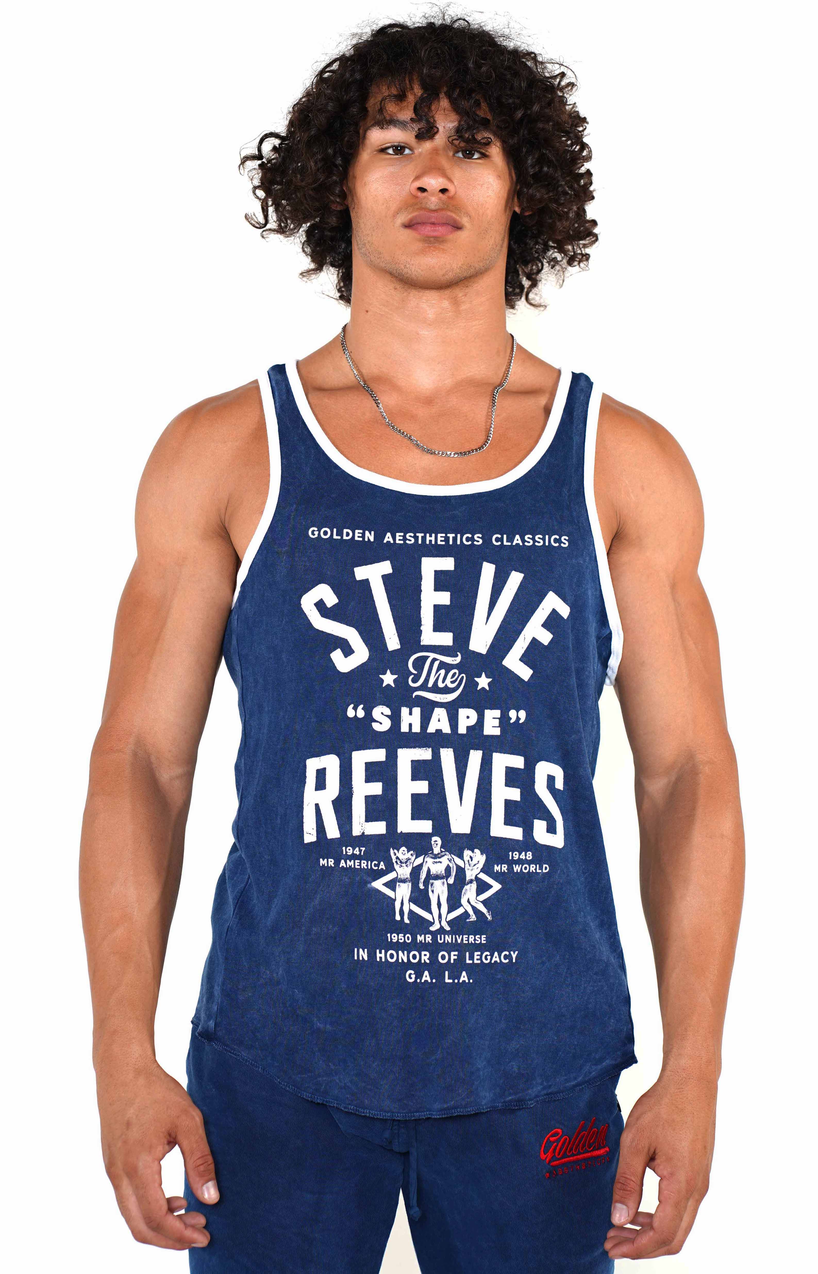 Men's Navy Steve Reeves Ringer Tank - Golden Aesthetics