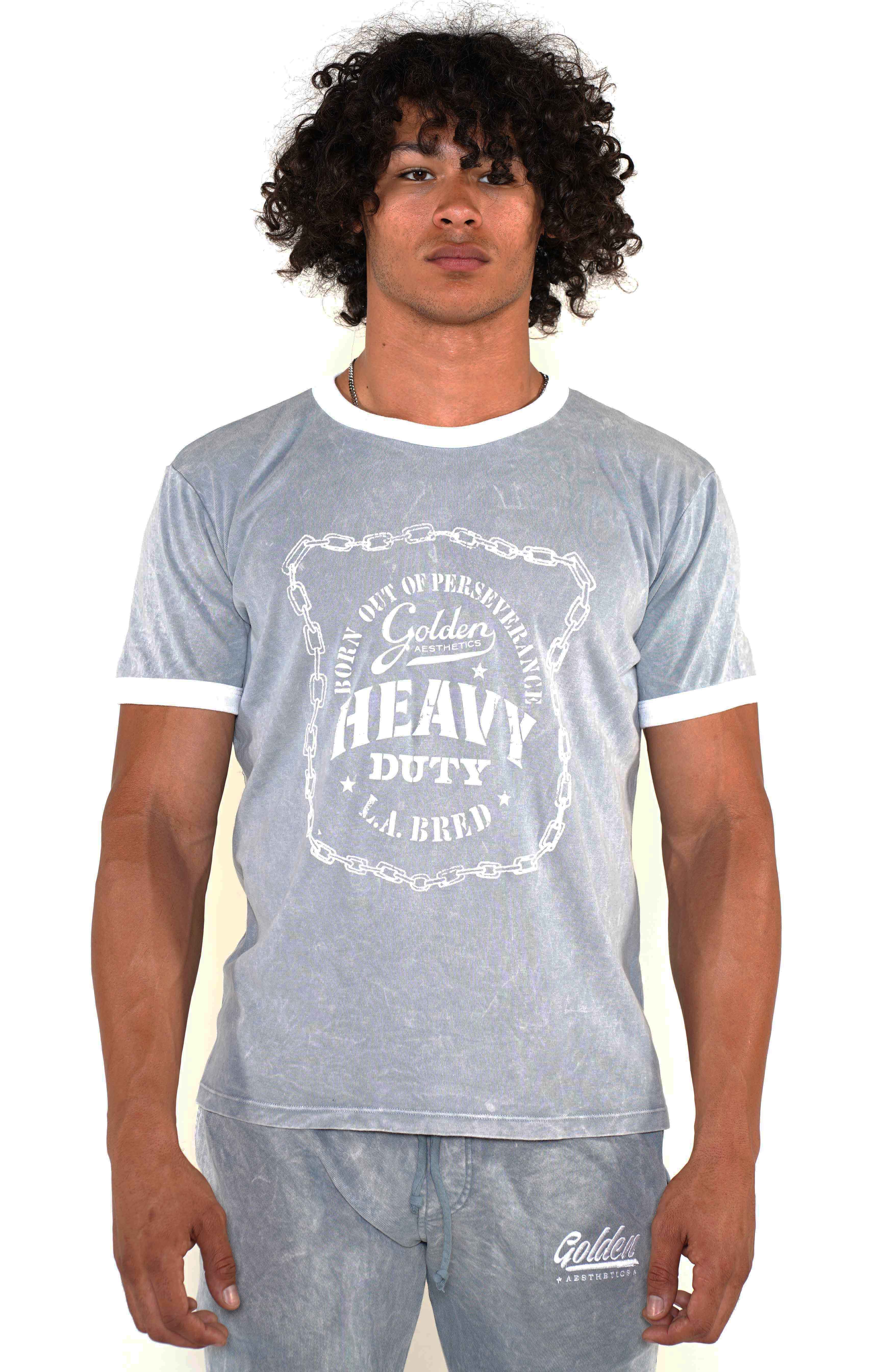 Men's Cool Grey/White Heavy Duty Ringer T-Shirt - Golden Aesthetics