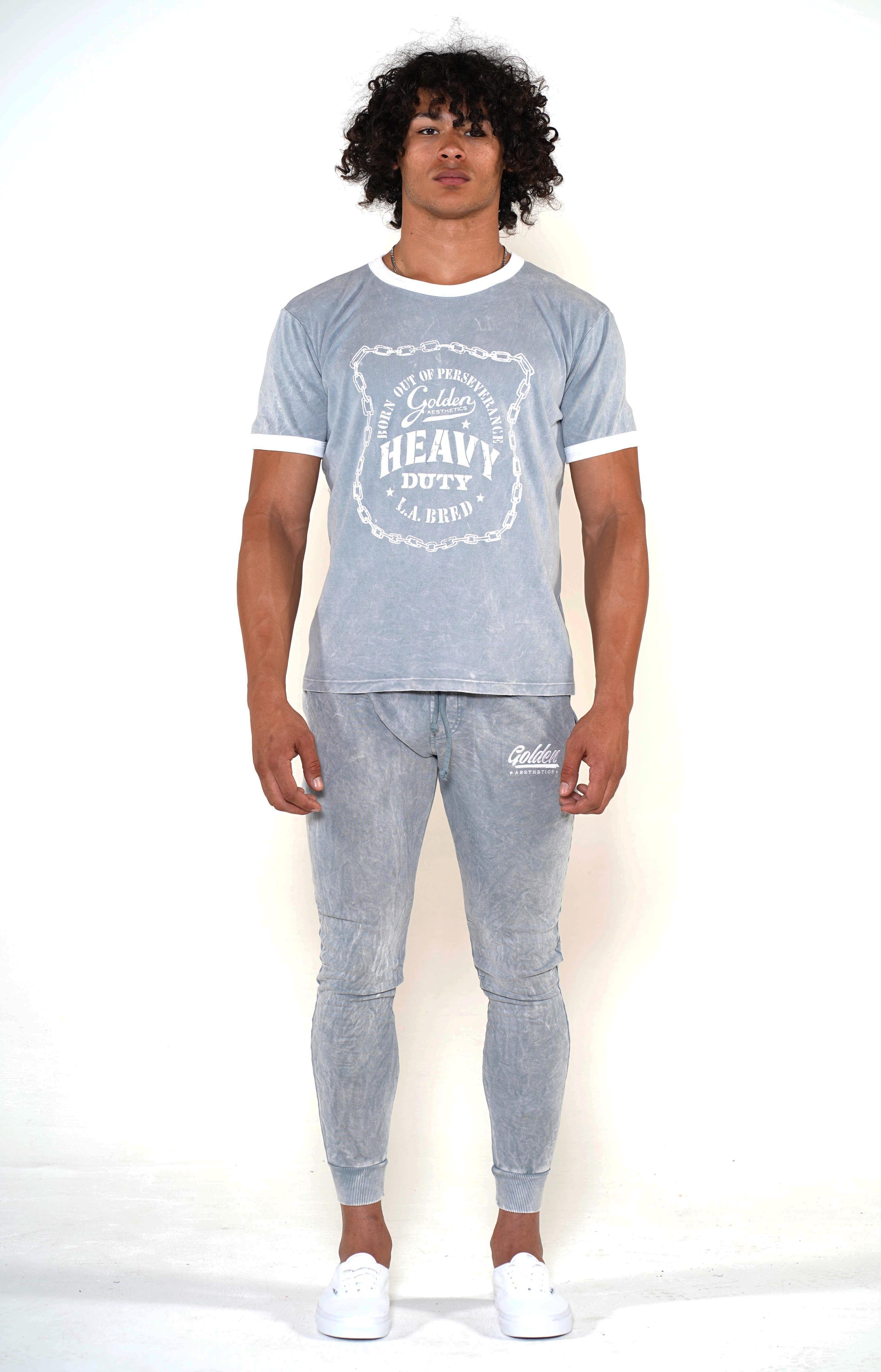 Men's Cool Grey/White Heavy Duty Ringer T-Shirt - Golden Aesthetics