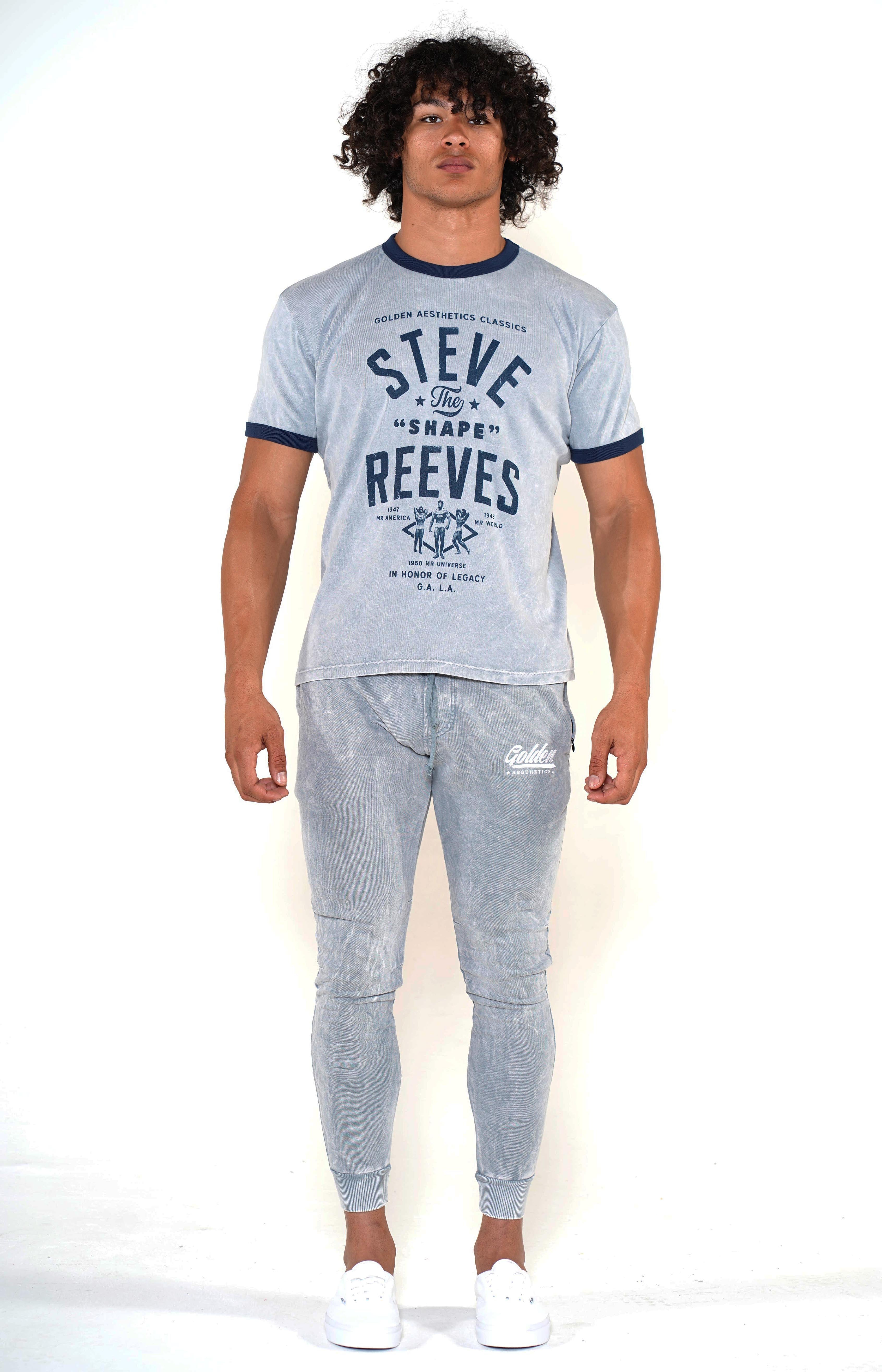 Men's Cool Grey/Navy Steve Reeves Ringer T-Shirt - Golden Aesthetics