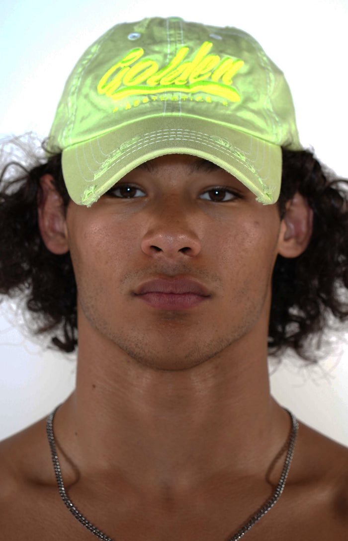 Men's Golden Aesthetics Neon Green Distressed Denim Cap - Golden Aesthetics
