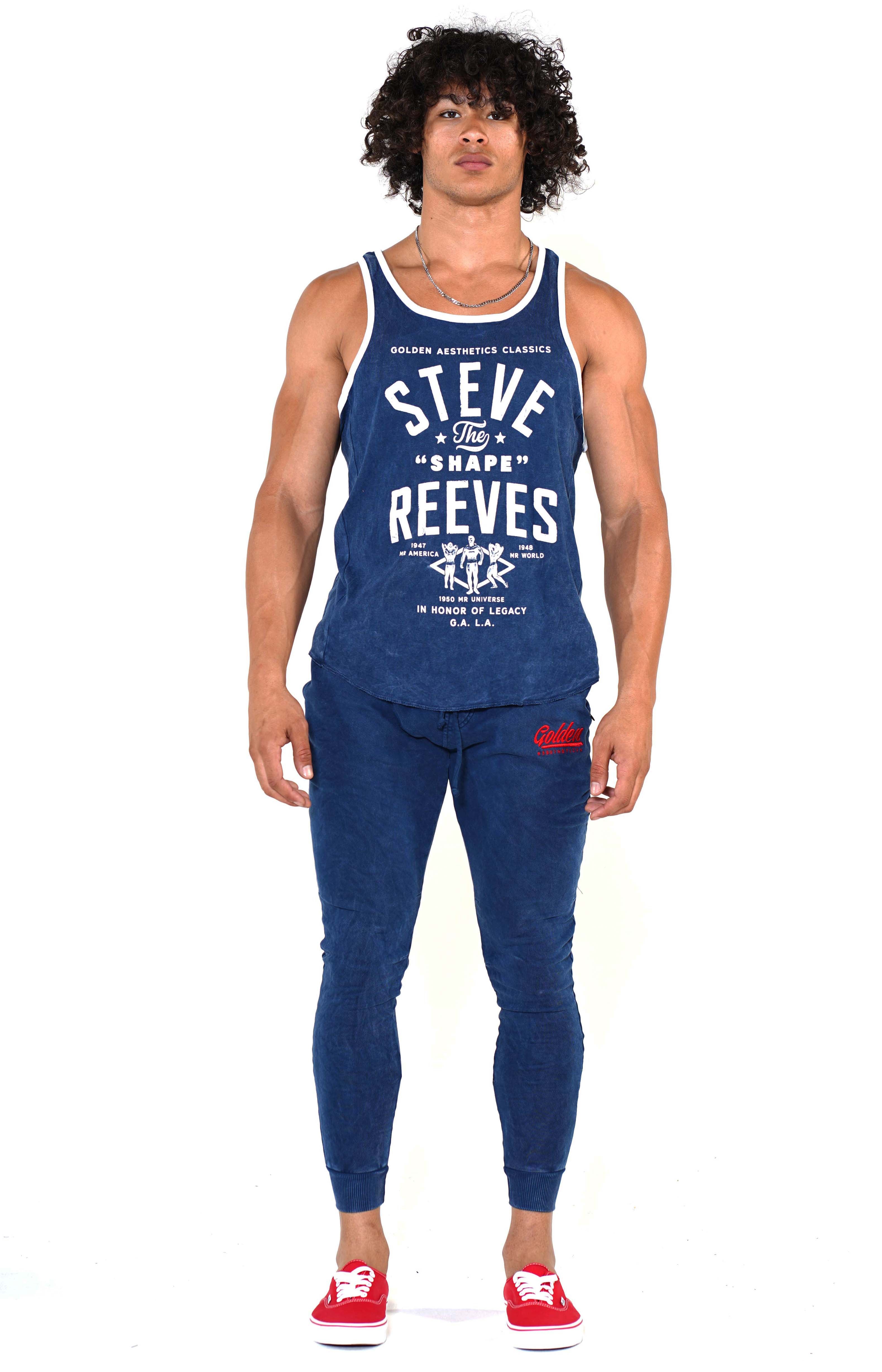 Men's Navy Steve Reeves Ringer Tank - Golden Aesthetics