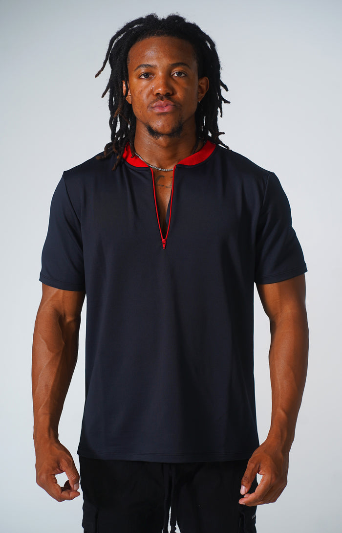 Mesh Athletic Fitted Polo - Jet Black