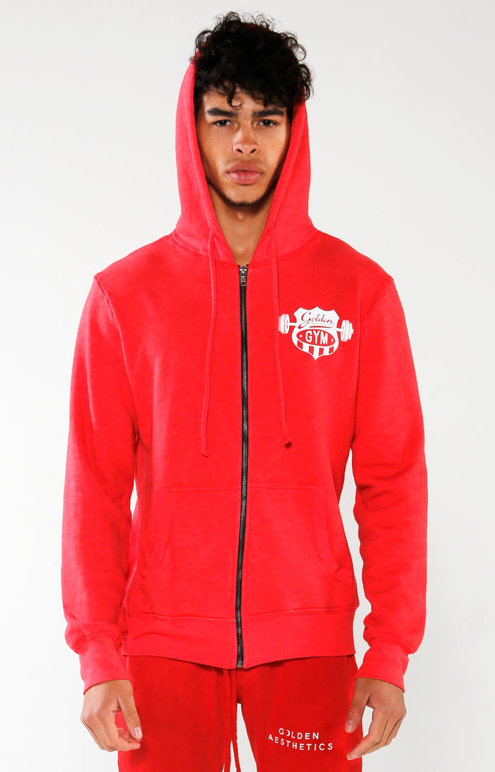 Men's Red Gym Crest Hoodie | Golden Aesthetics - Golden Aesthetics