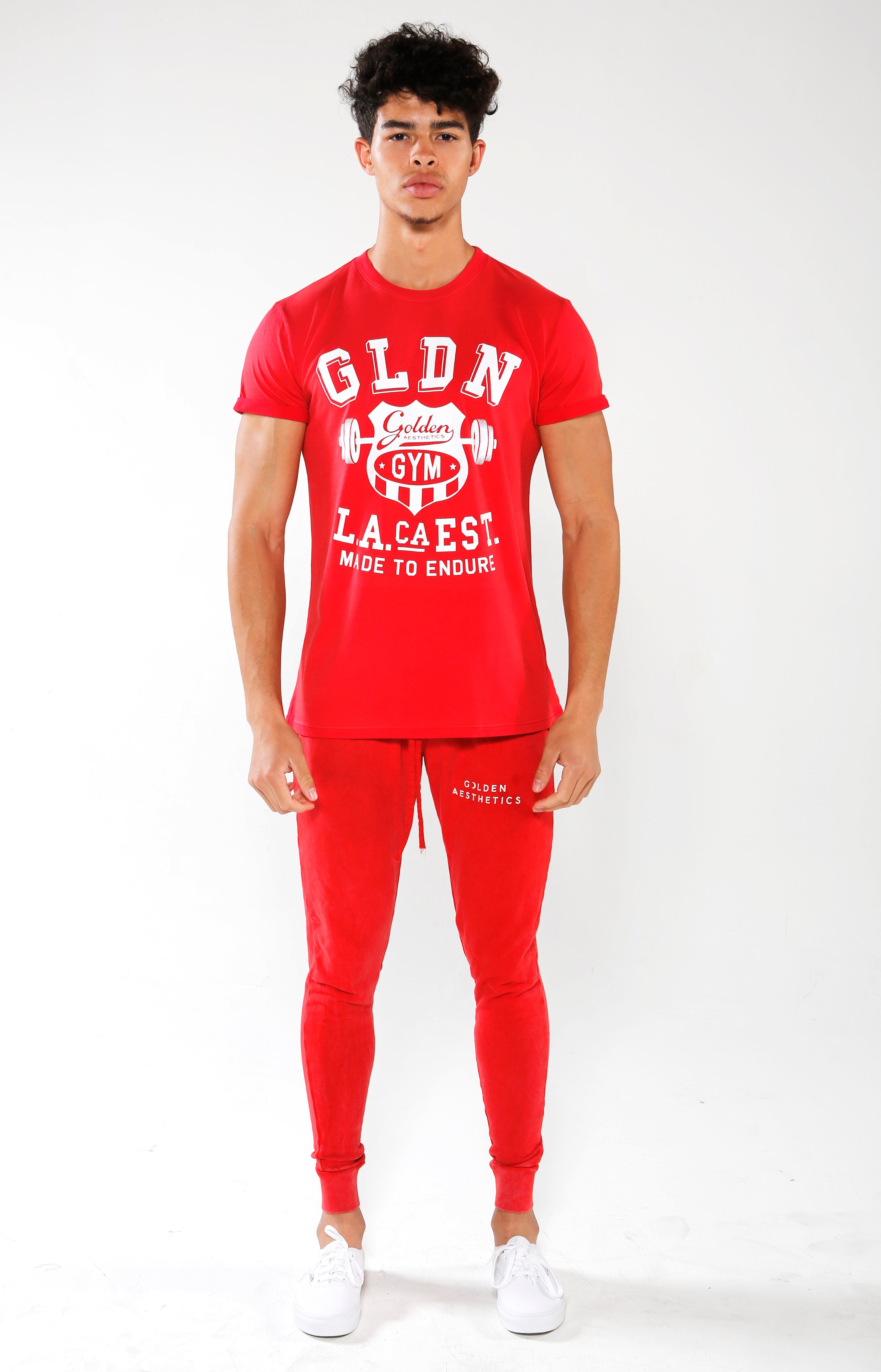Men's Red Gym Crest T-Shirt | Golden Aesthetics - Golden Aesthetics