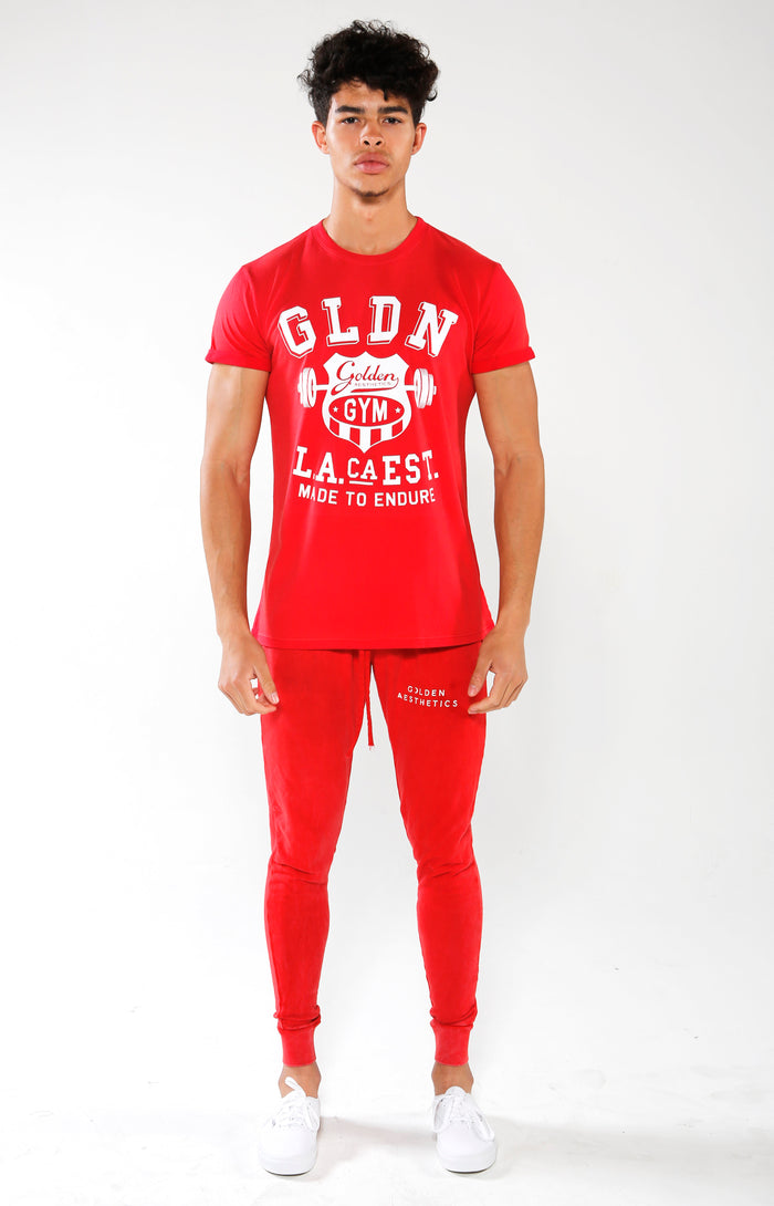 Men's Red Gym Crest T-Shirt | Golden Aesthetics - Golden Aesthetics