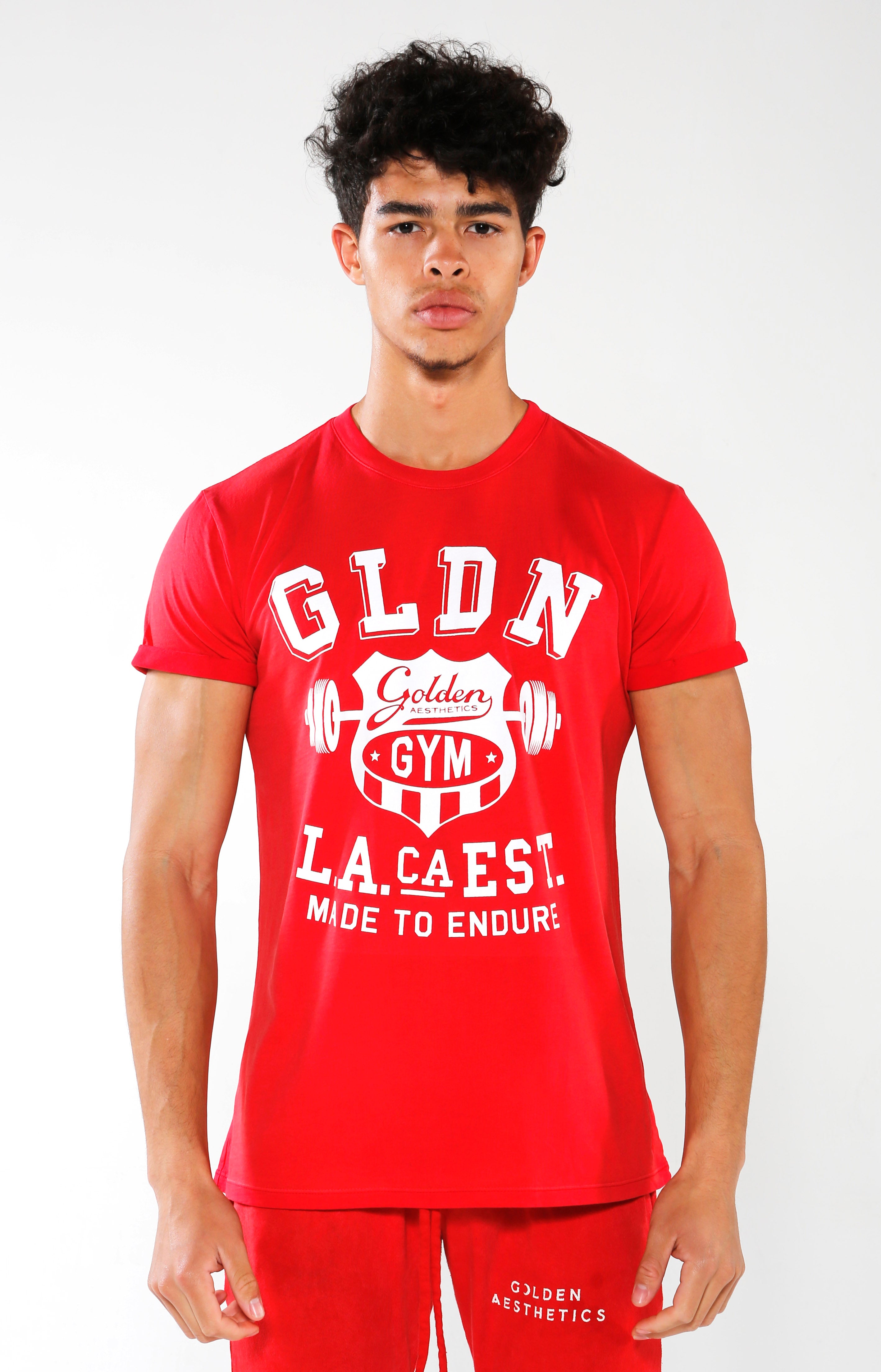 Men's Red Gym Crest T-Shirt | Golden Aesthetics - Golden Aesthetics