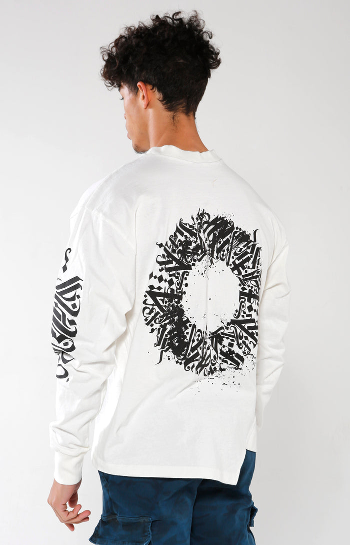 Men's White Long Sleeve Calligraffiti Top | Golden Aesthetics - Golden Aesthetics