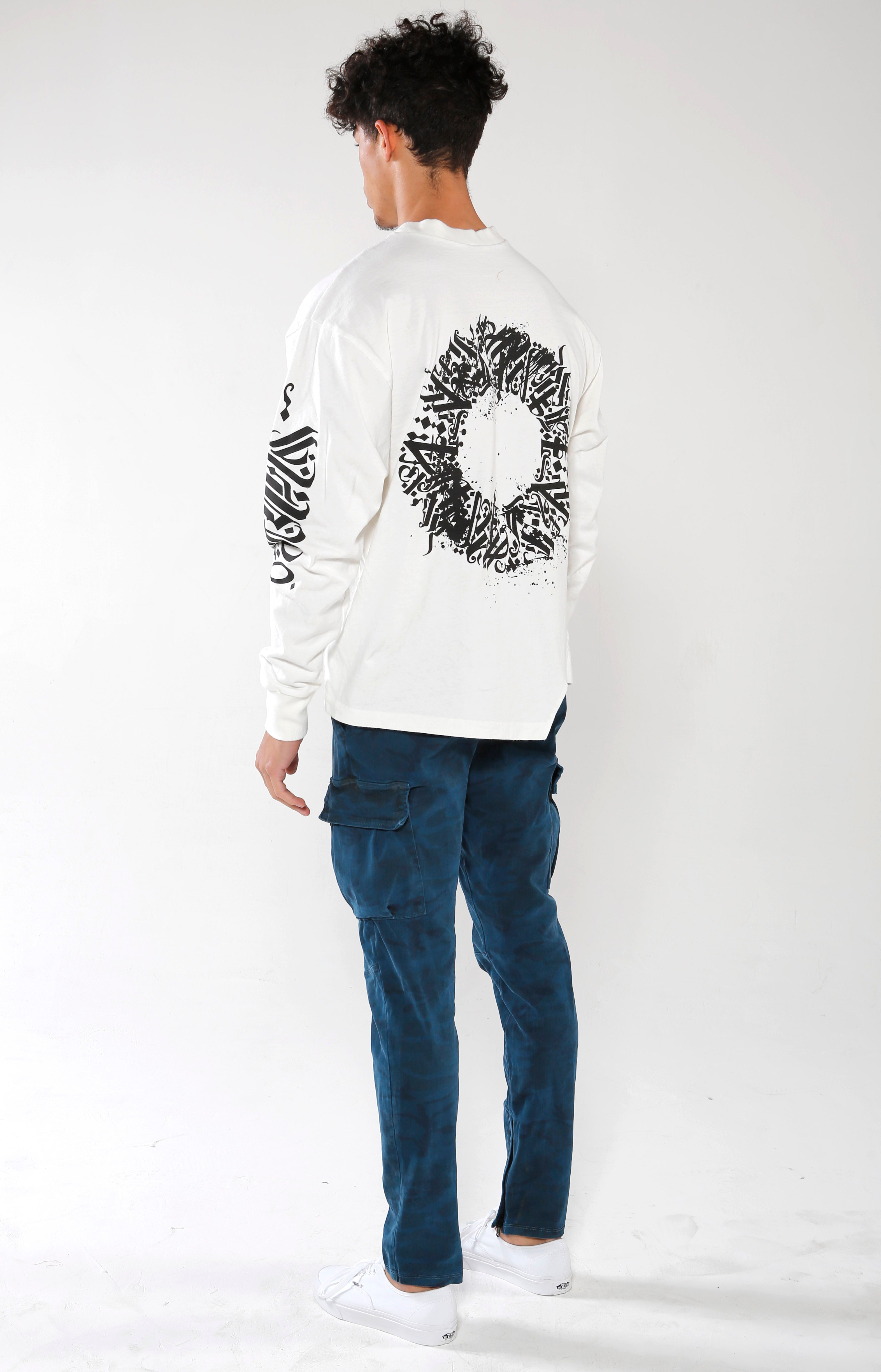 Men's White Long Sleeve Calligraffiti Top | Golden Aesthetics - Golden Aesthetics