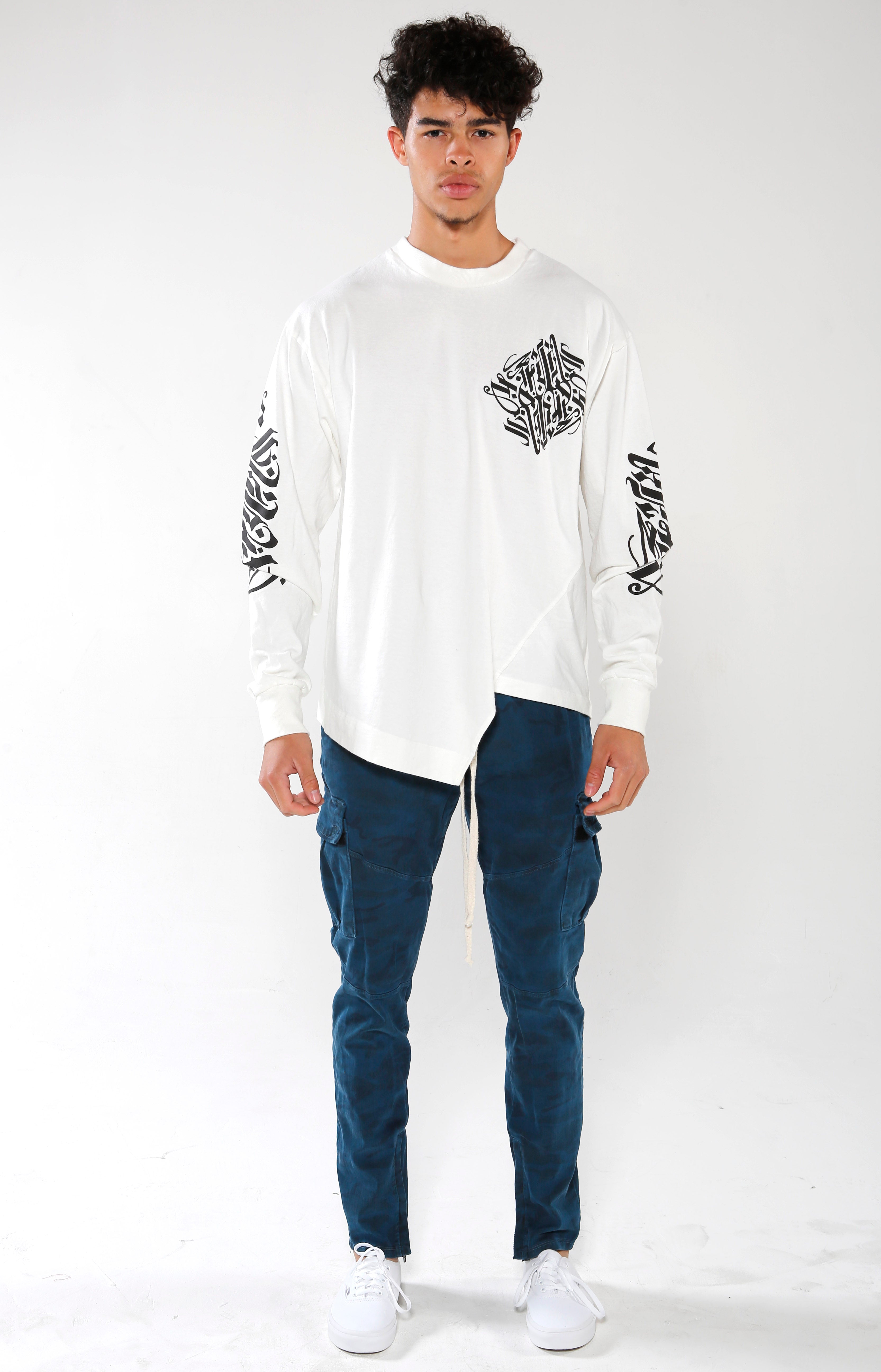 Men's White Long Sleeve Calligraffiti Top | Golden Aesthetics - Golden Aesthetics