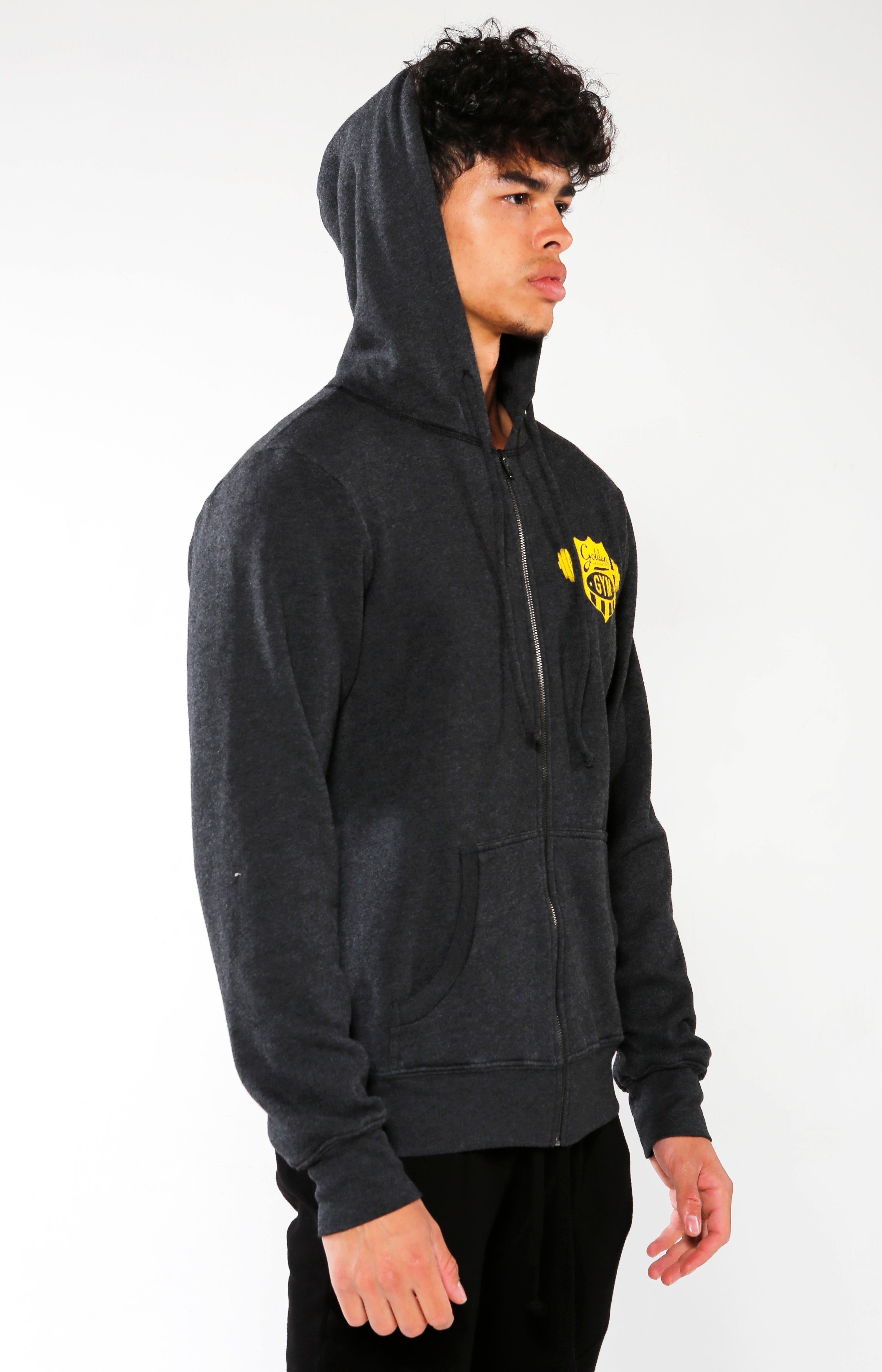 Men's Black Gym Crest Hoodie | Golden Aesthetics - Golden Aesthetics