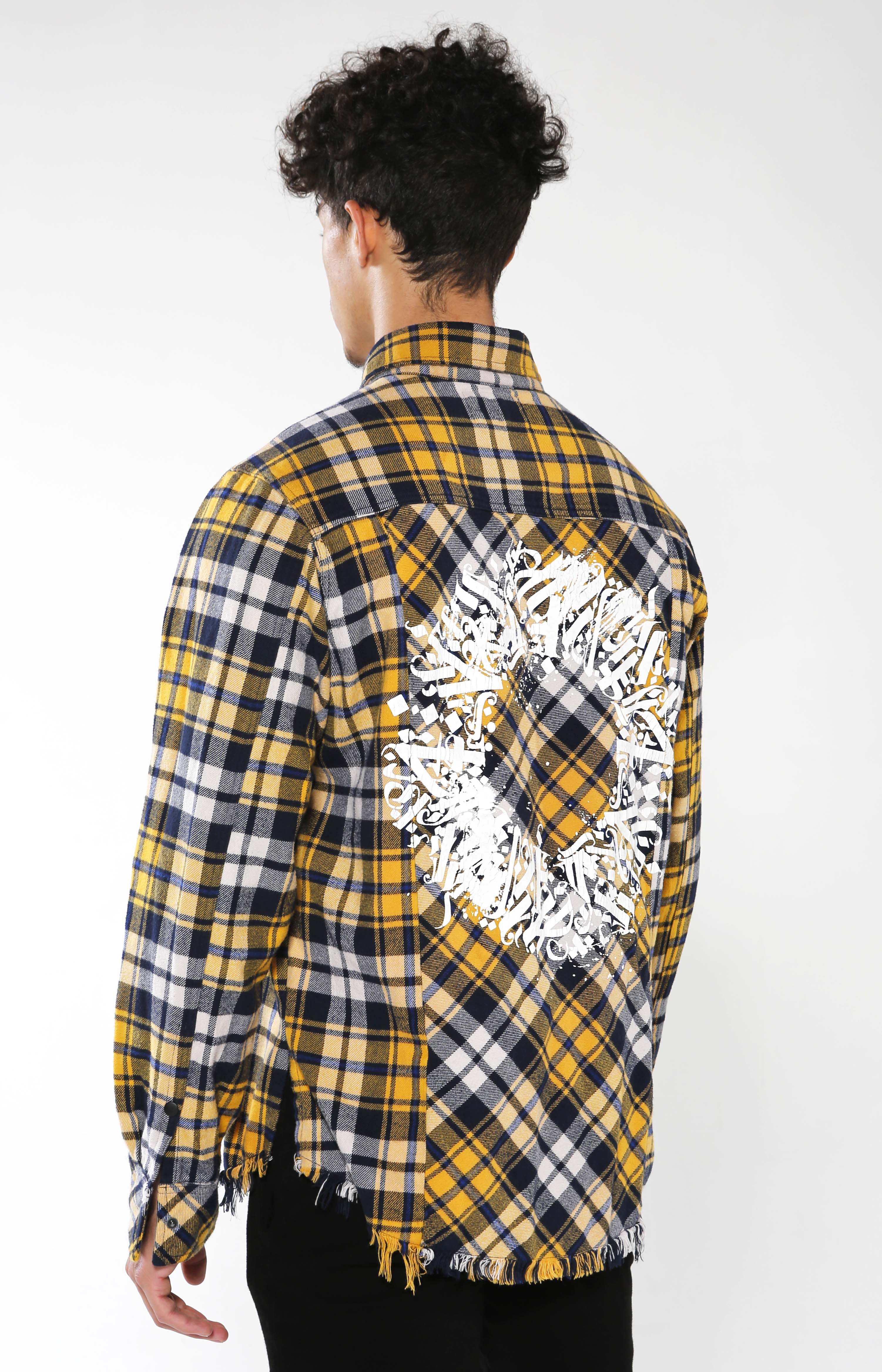 Men's Yellow Checkered Calligraffiti Flannel | Golden Aesthetics - Golden Aesthetics