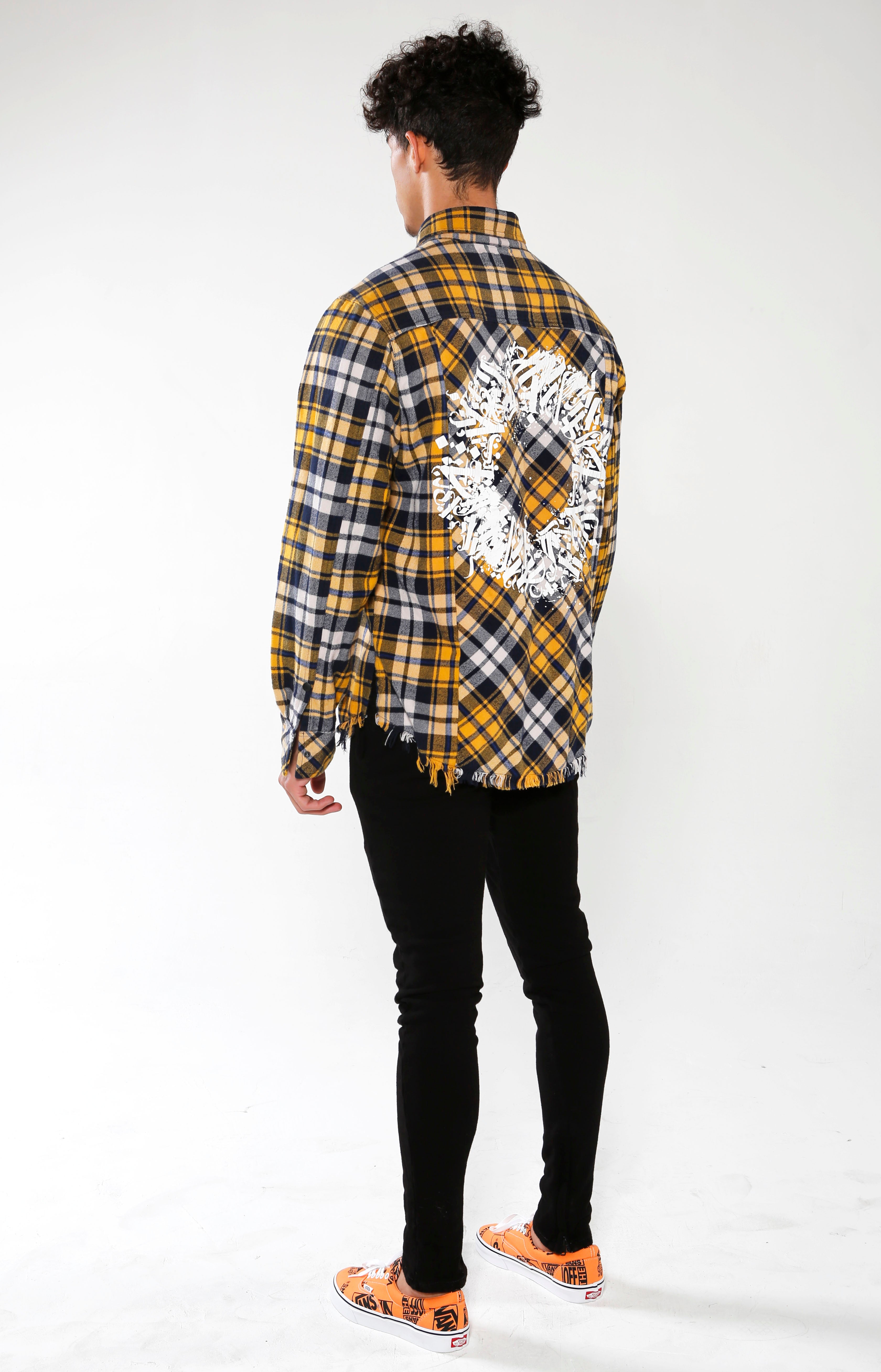 Men's Yellow Checkered Calligraffiti Flannel | Golden Aesthetics - Golden Aesthetics