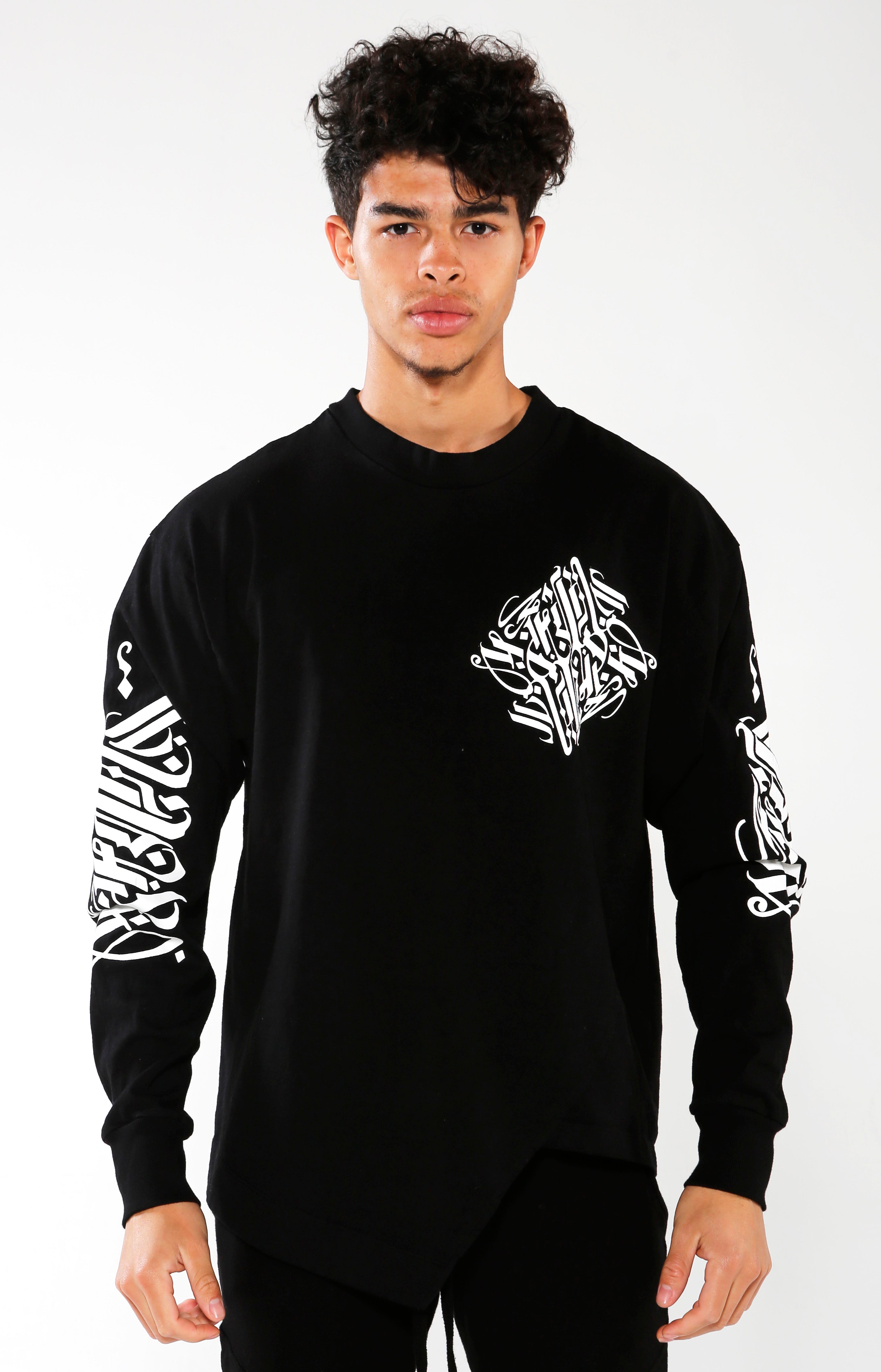 Men's Black Long Sleeve Calligraffiti Top | Golden Aesthetics - Golden Aesthetics