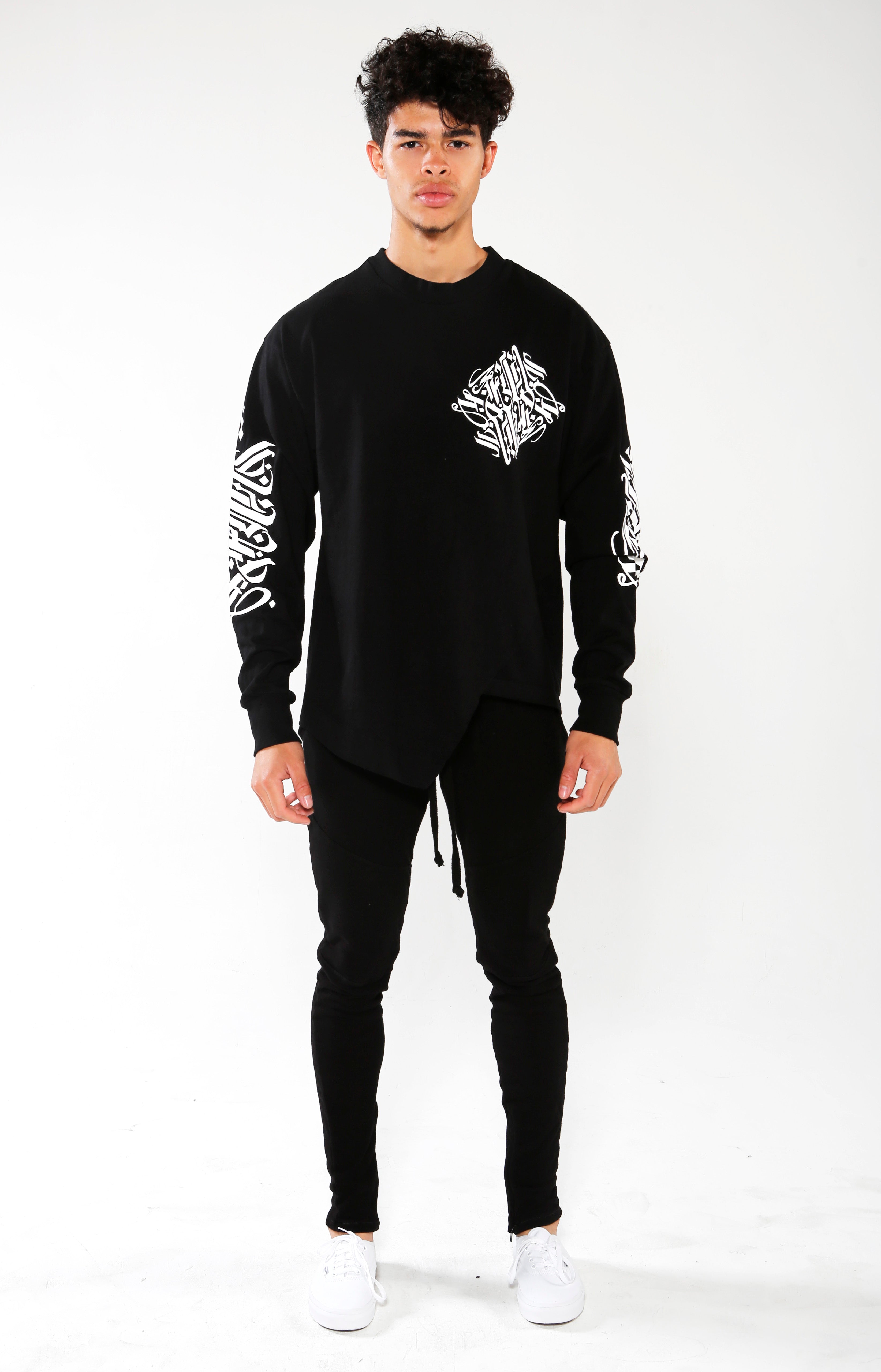 Men's Black Long Sleeve Calligraffiti Top | Golden Aesthetics - Golden Aesthetics