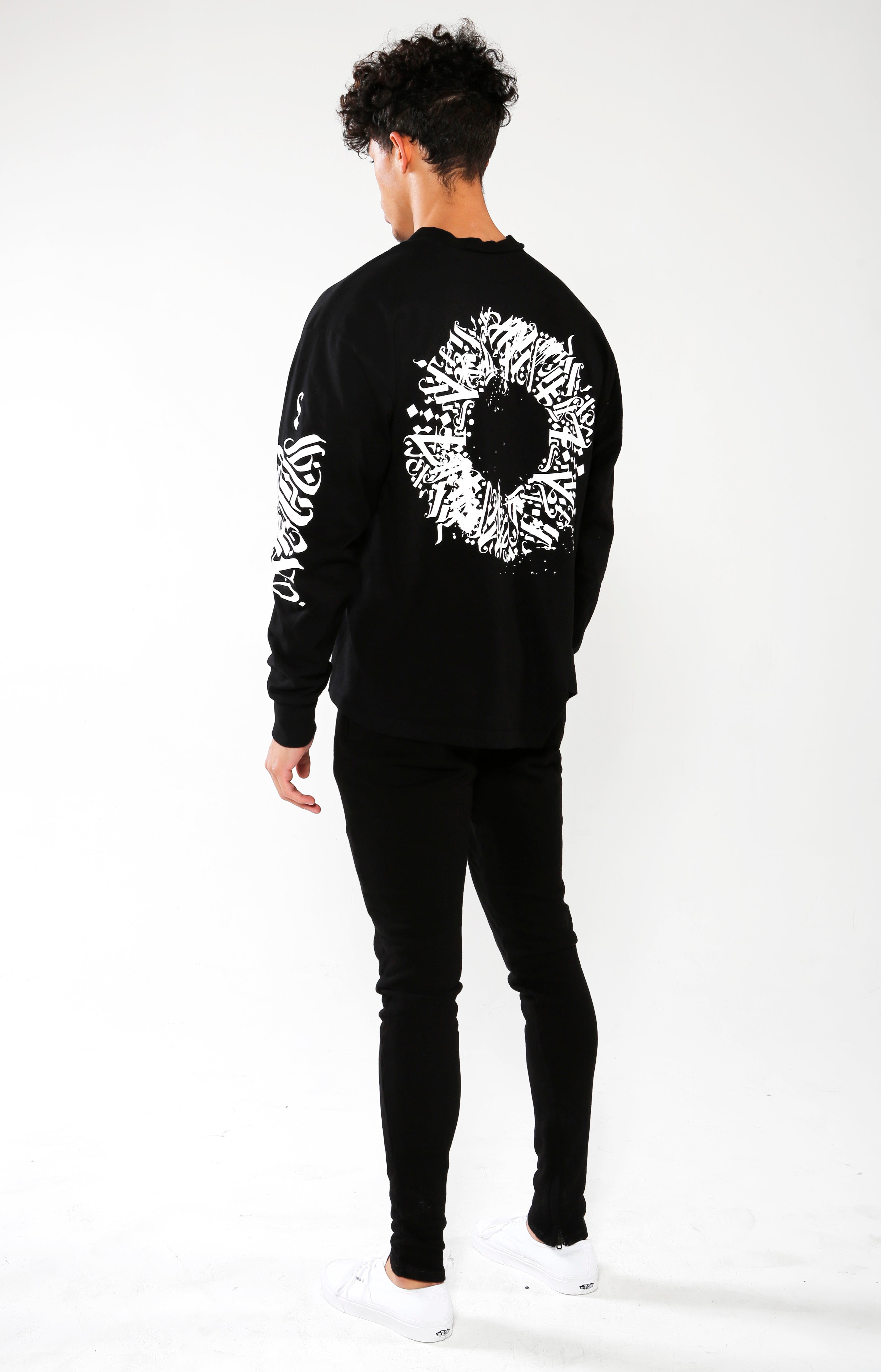 Men's Black Long Sleeve Calligraffiti Top | Golden Aesthetics - Golden Aesthetics