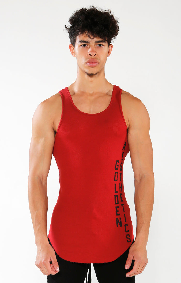 Men's Red GA Ribbed Tank | Golden Aesthetics - Golden Aesthetics