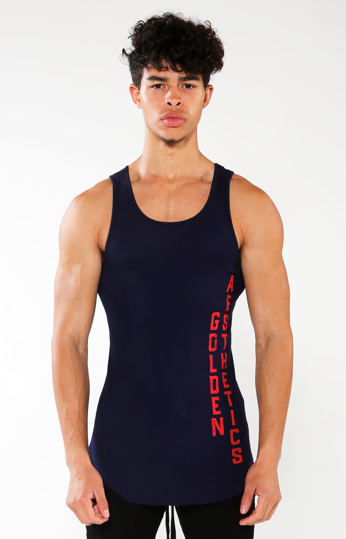 Men's Blue GA Ribbed Tank | Golden Aesthetics - Golden Aesthetics