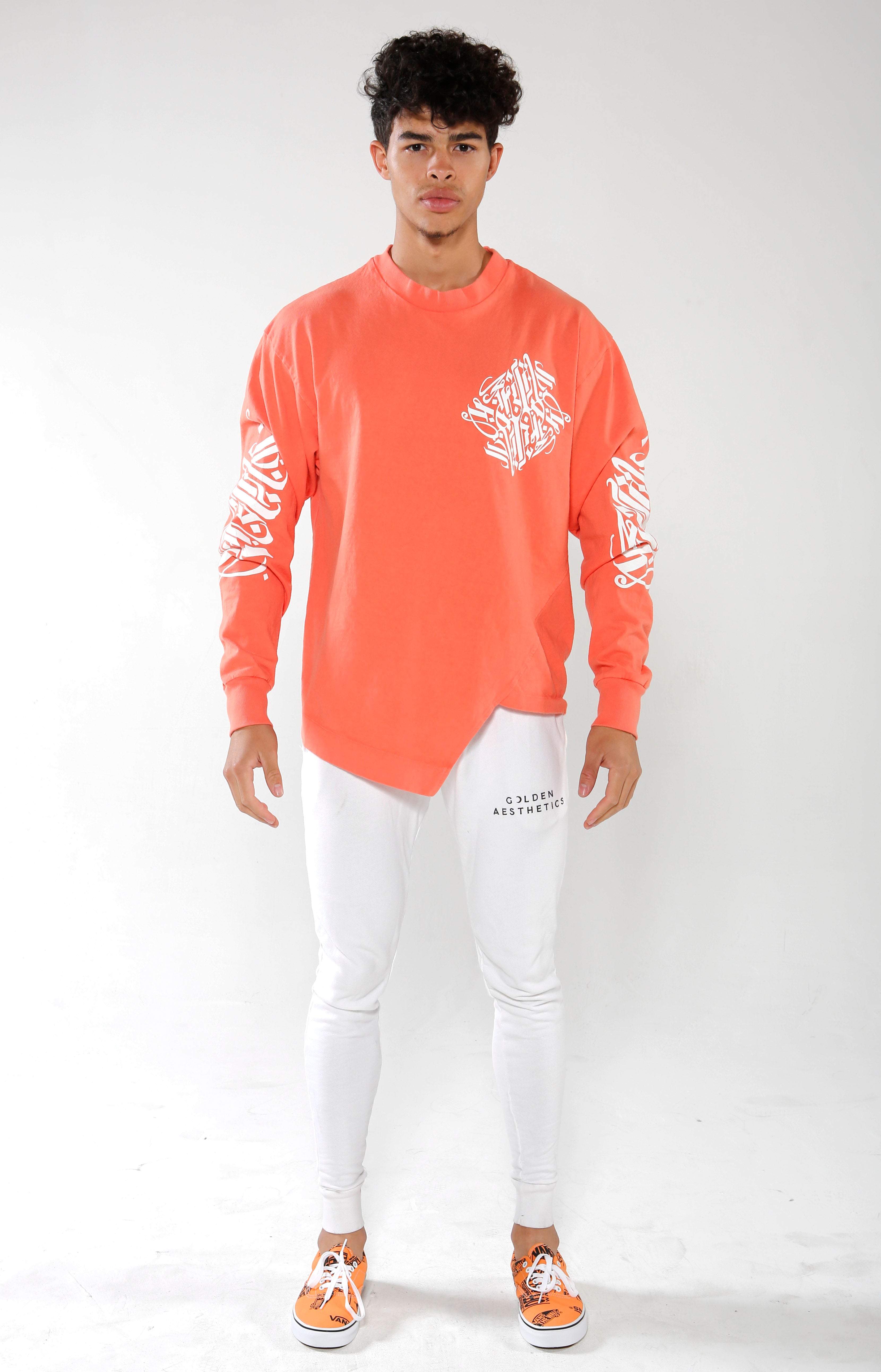 Men's Coral Long Sleeve Calligraffiti Top | Golden Aesthetics - Golden Aesthetics