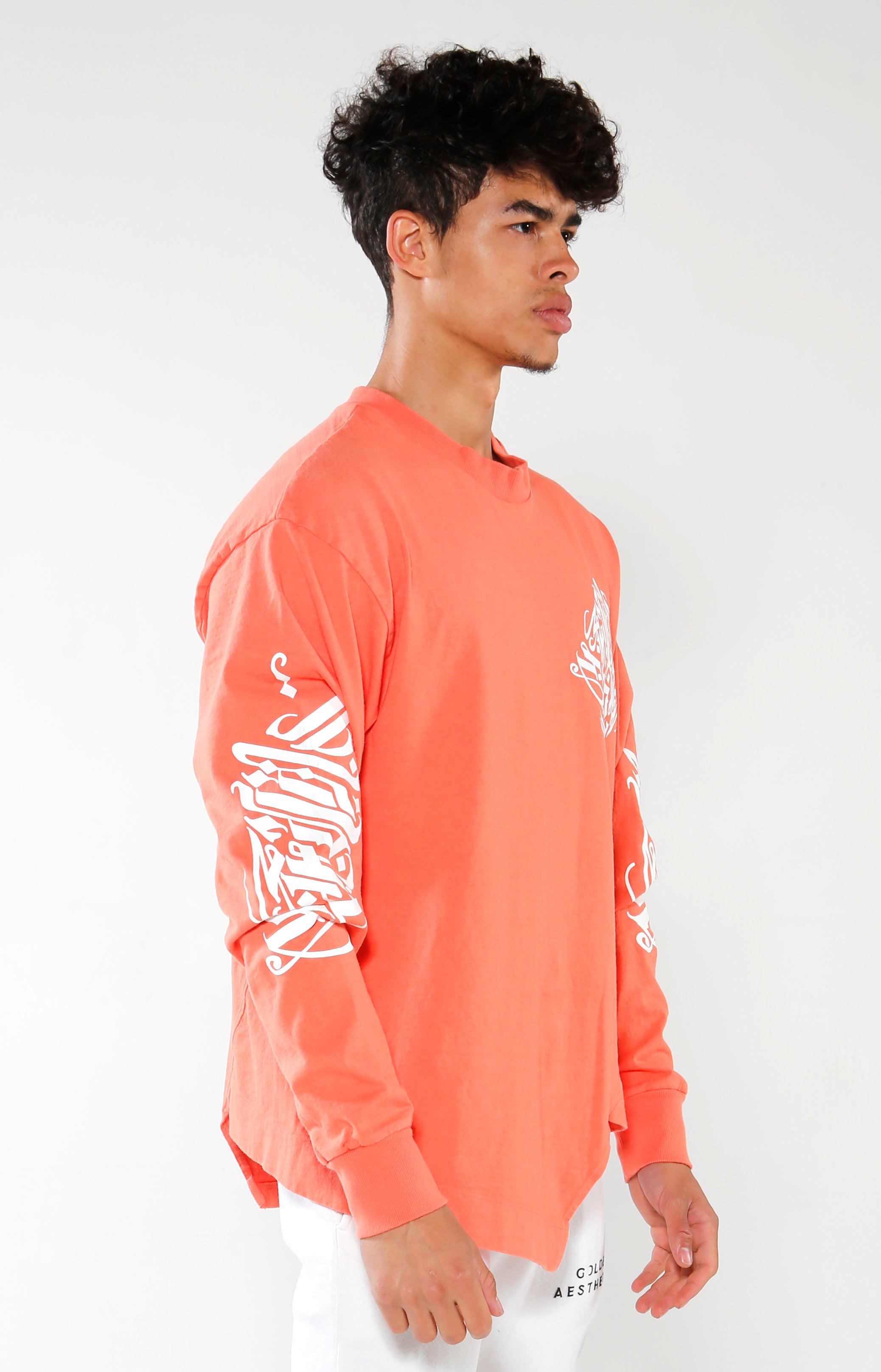 Men's Coral Long Sleeve Calligraffiti Top | Golden Aesthetics - Golden Aesthetics