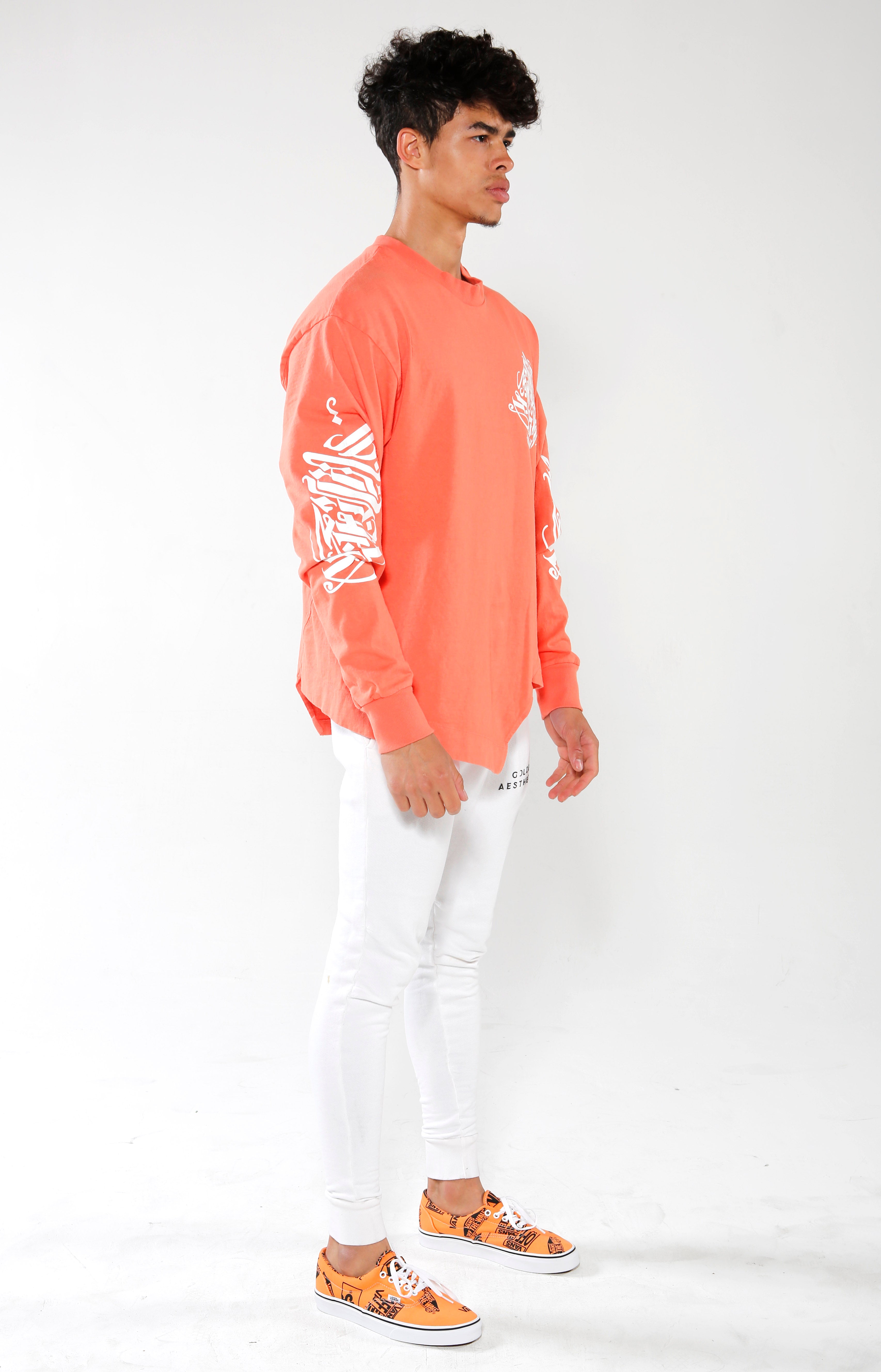 Men's Coral Long Sleeve Calligraffiti Top | Golden Aesthetics - Golden Aesthetics