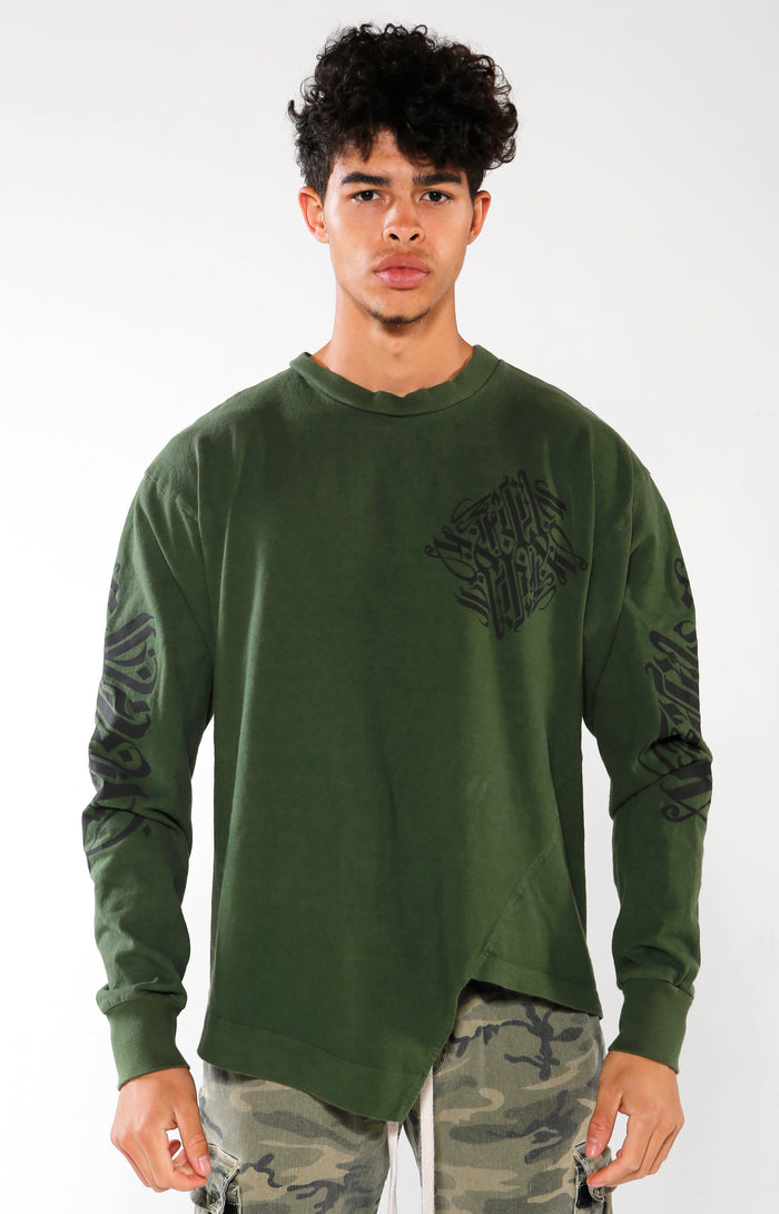 Men's Olive Long Sleeve Calligraffiti Top | Golden Aesthetics - Golden Aesthetics