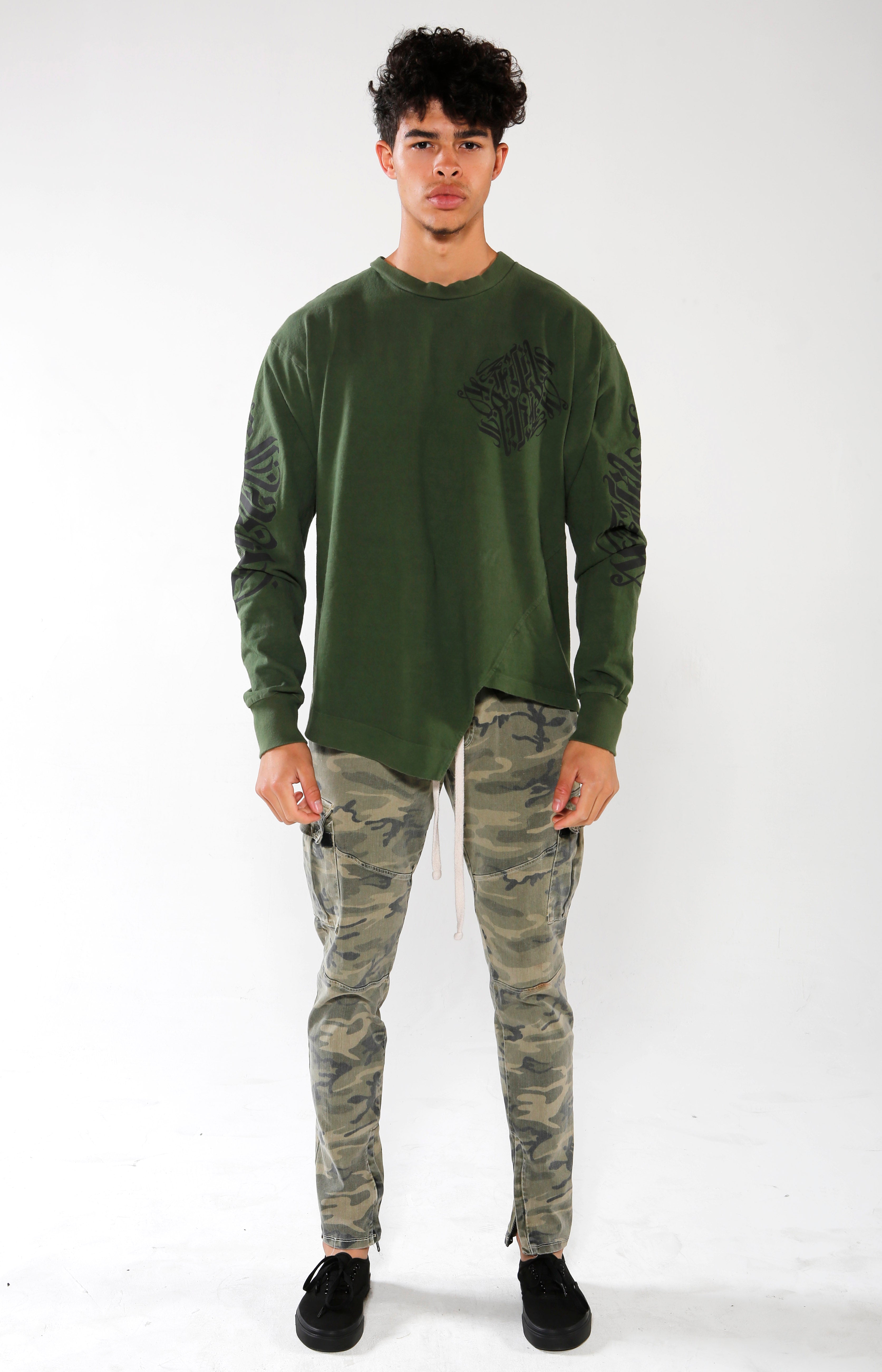 Men's Olive Long Sleeve Calligraffiti Top | Golden Aesthetics - Golden Aesthetics