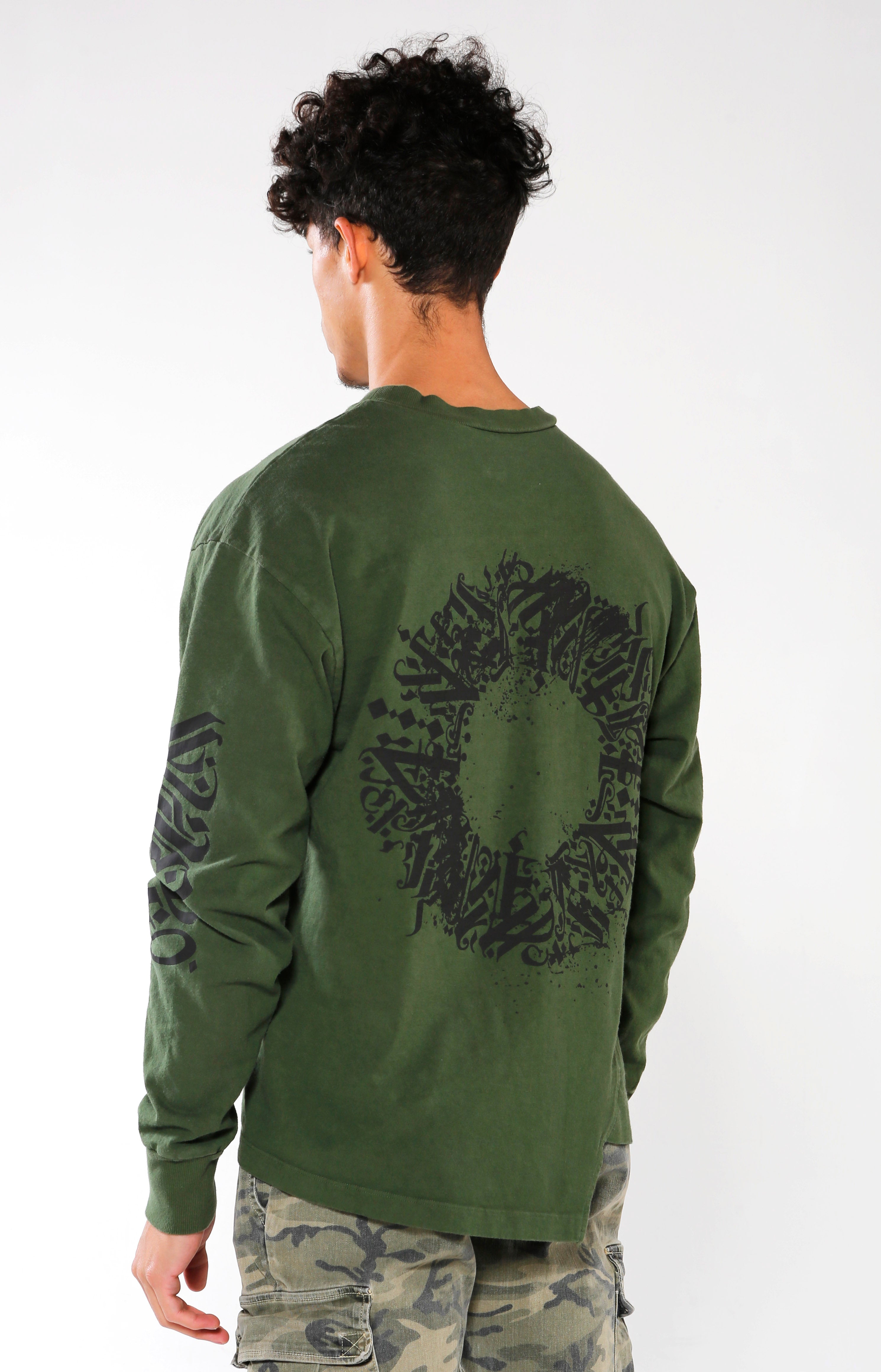 Men's Olive Long Sleeve Calligraffiti Top | Golden Aesthetics - Golden Aesthetics