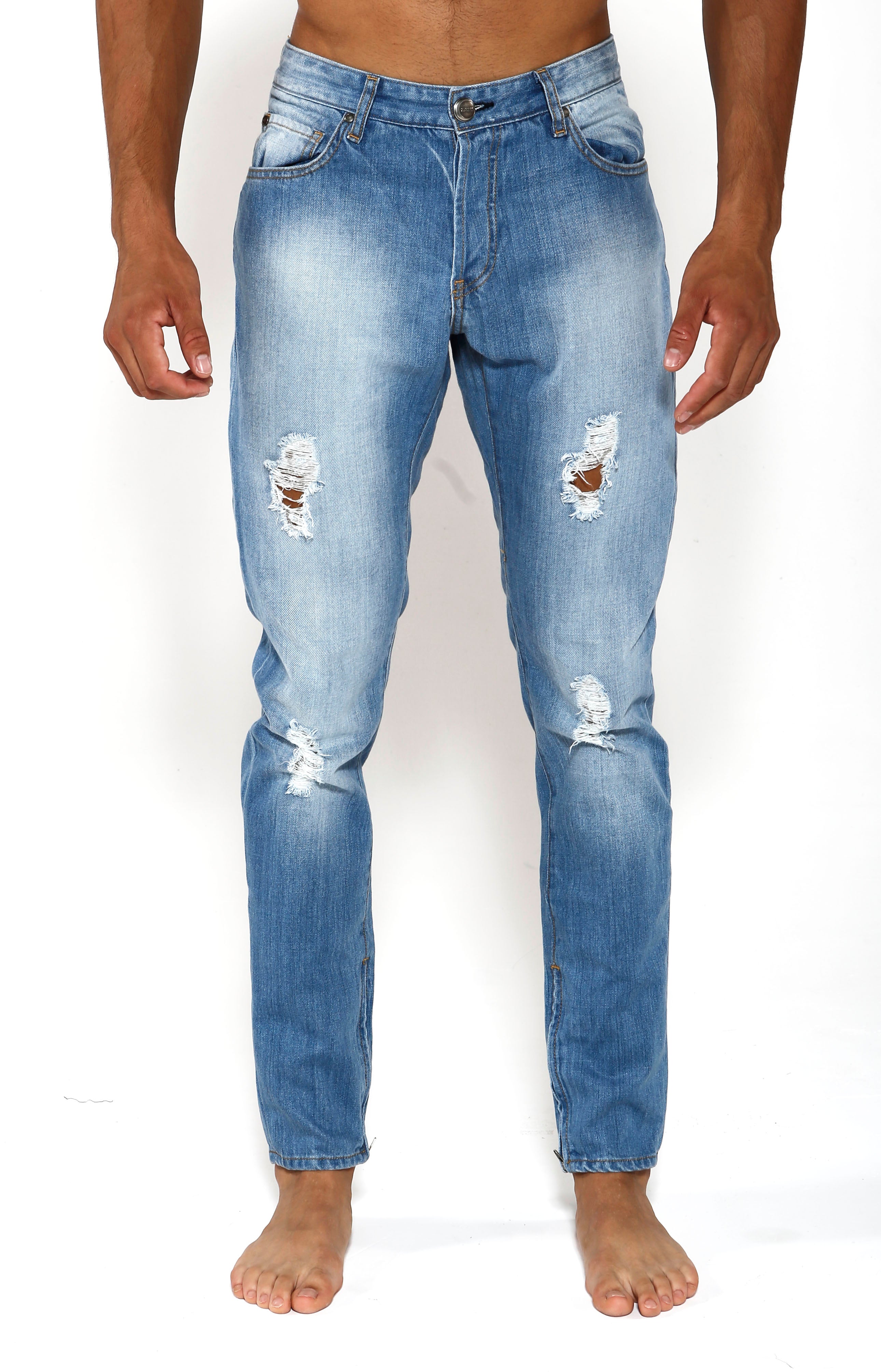 Tapered Stretch Denim - Indigo Blue - Golden Aesthetics
