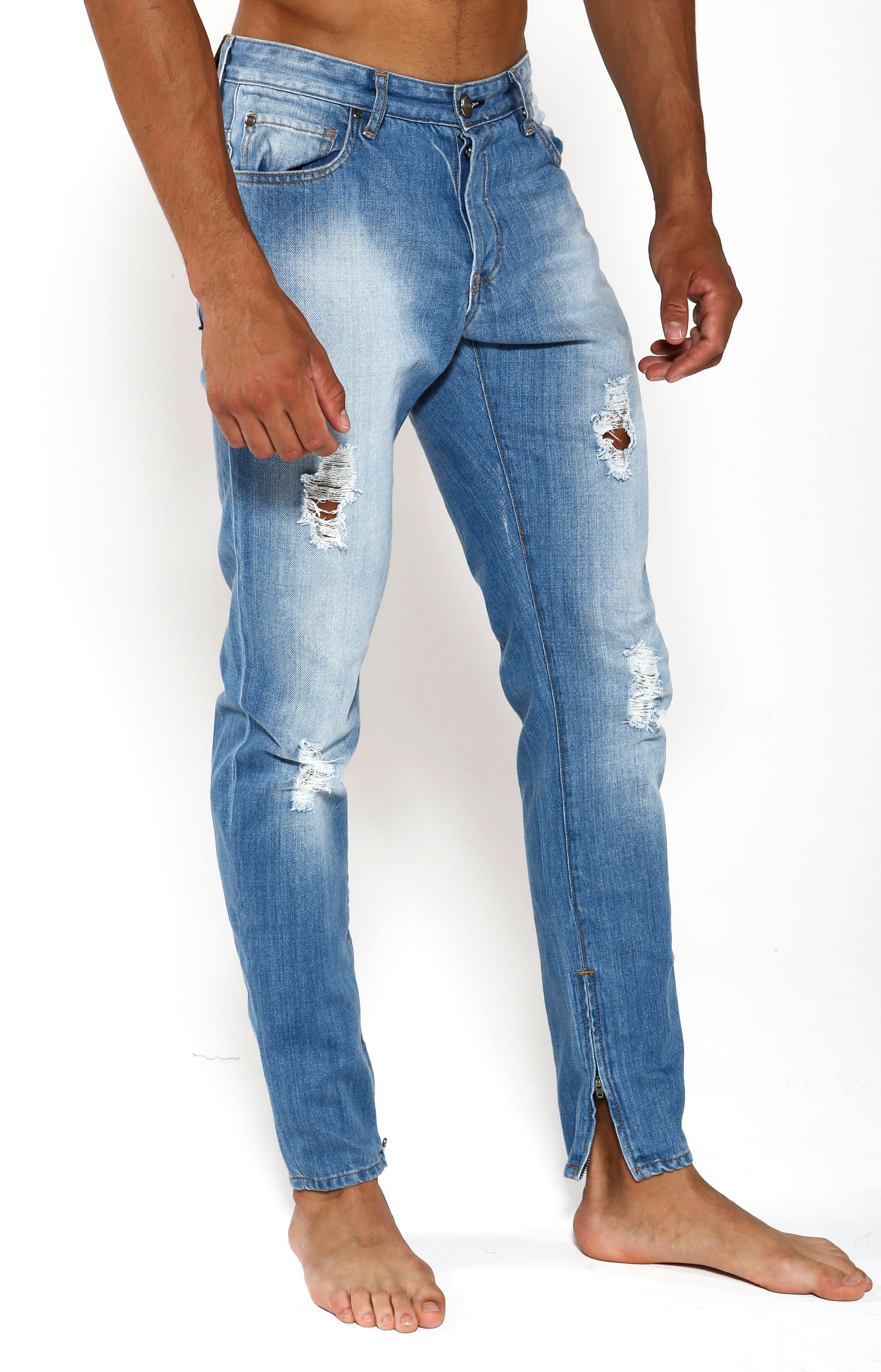 Tapered Stretch Denim - Indigo Blue - Golden Aesthetics