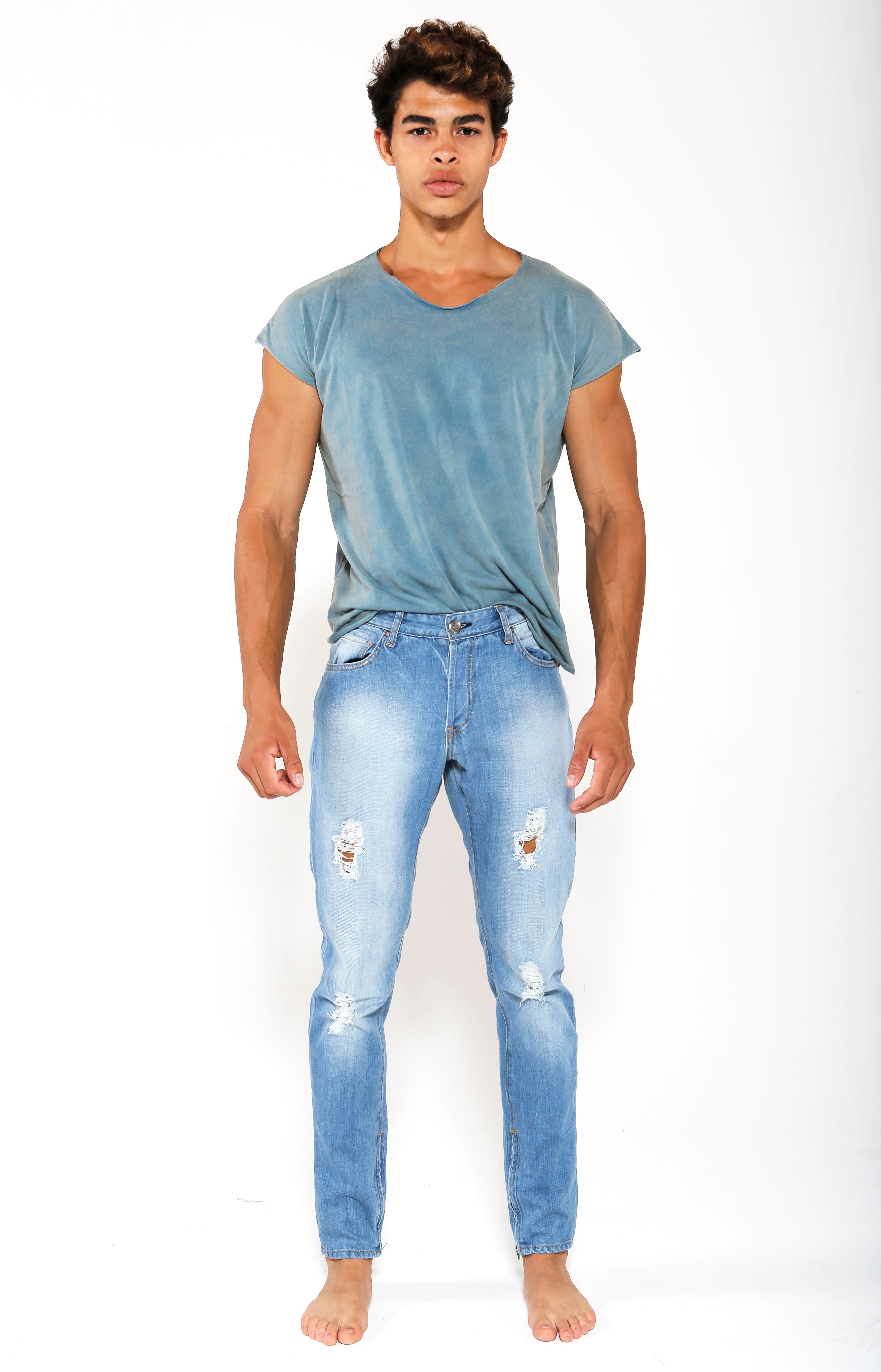 Tapered Stretch Denim - Indigo Blue - Golden Aesthetics
