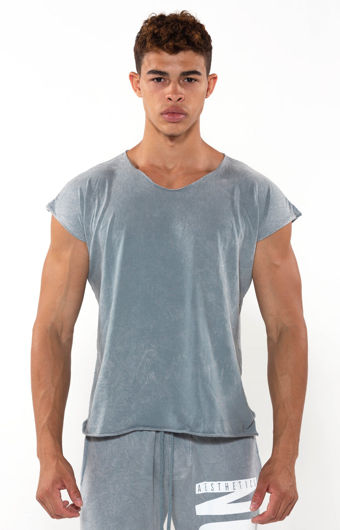 Capped Sleeve Vintage Cool Grey T - Golden Aesthetics