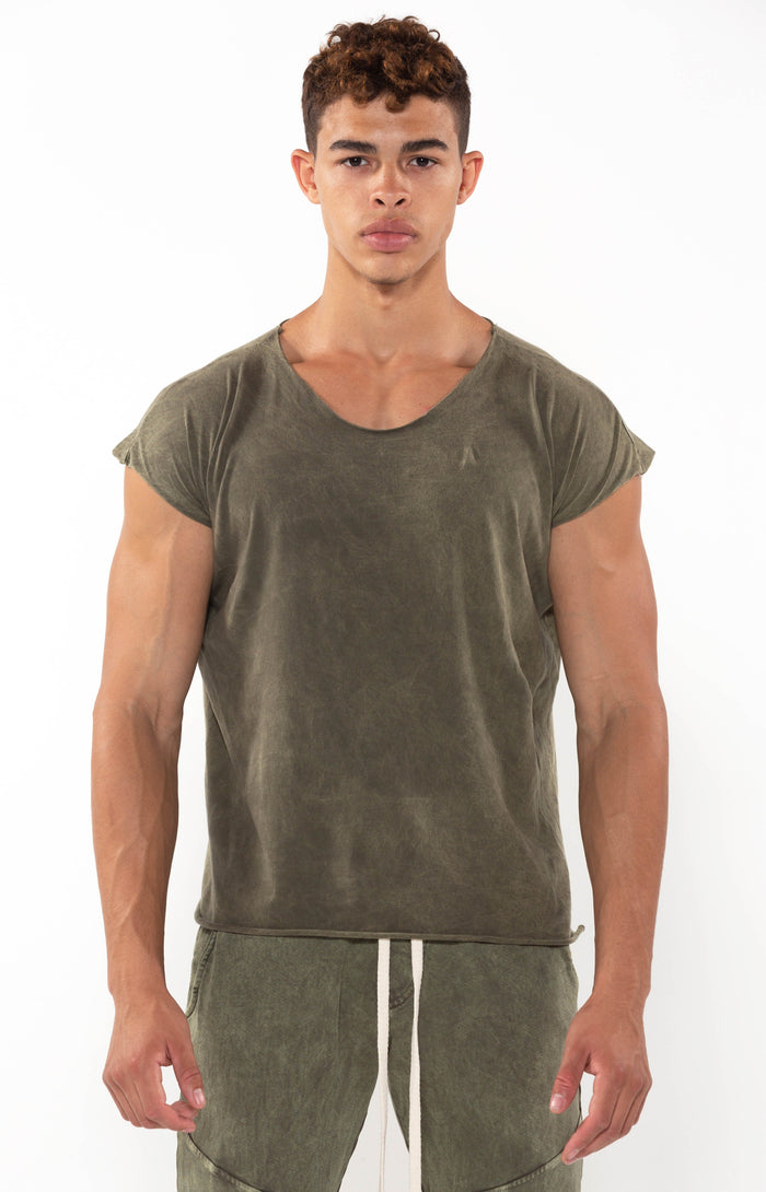 Capped Sleeve T Vintage Olive - Golden Aesthetics