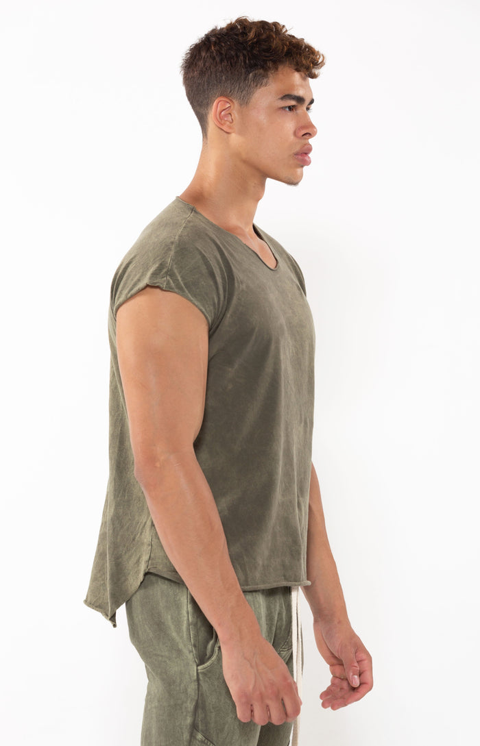 Capped Sleeve T Vintage Olive - Golden Aesthetics