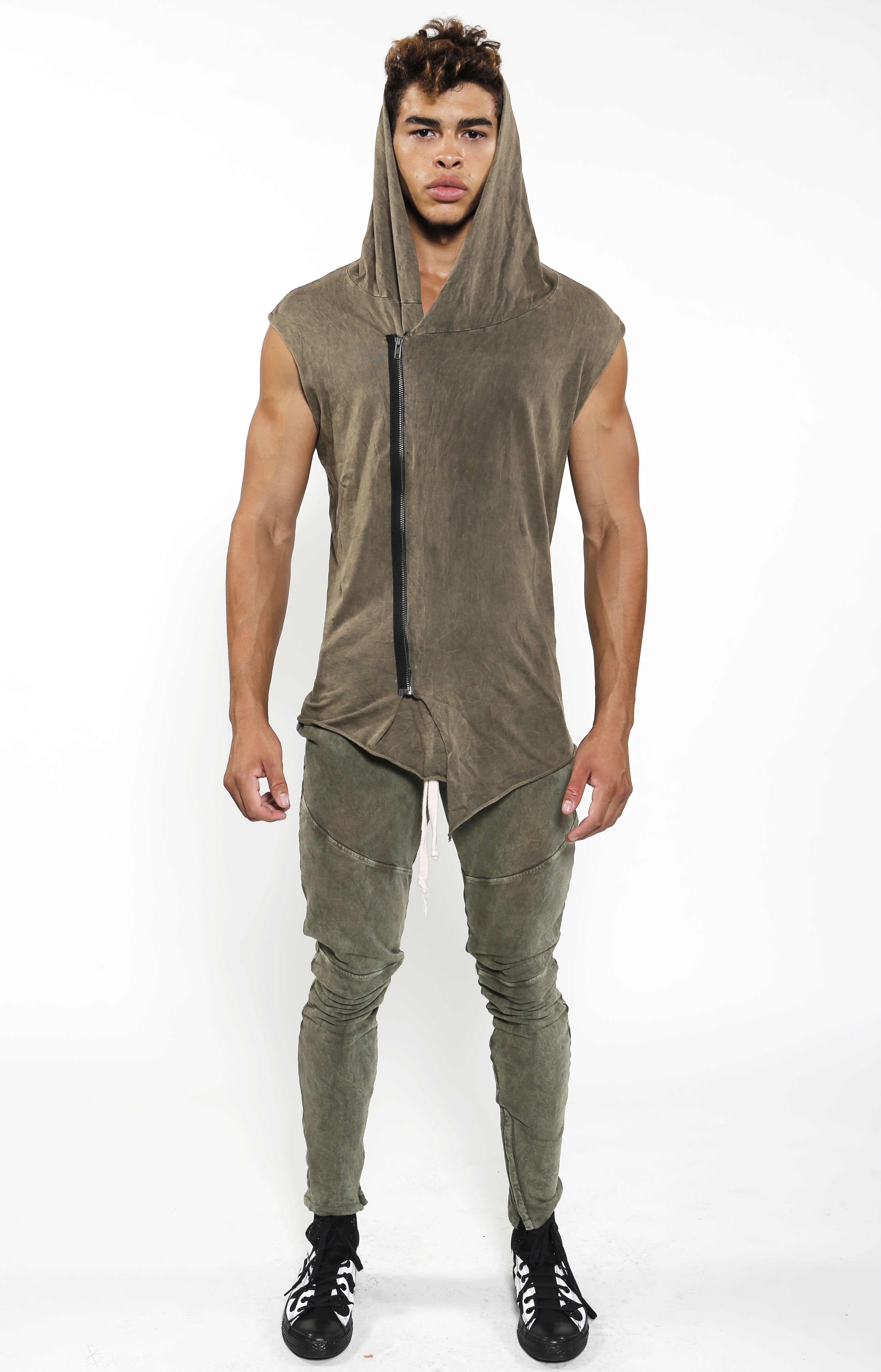 Sleeveless Assassin Hoodie - Olive Mineral - Golden Aesthetics